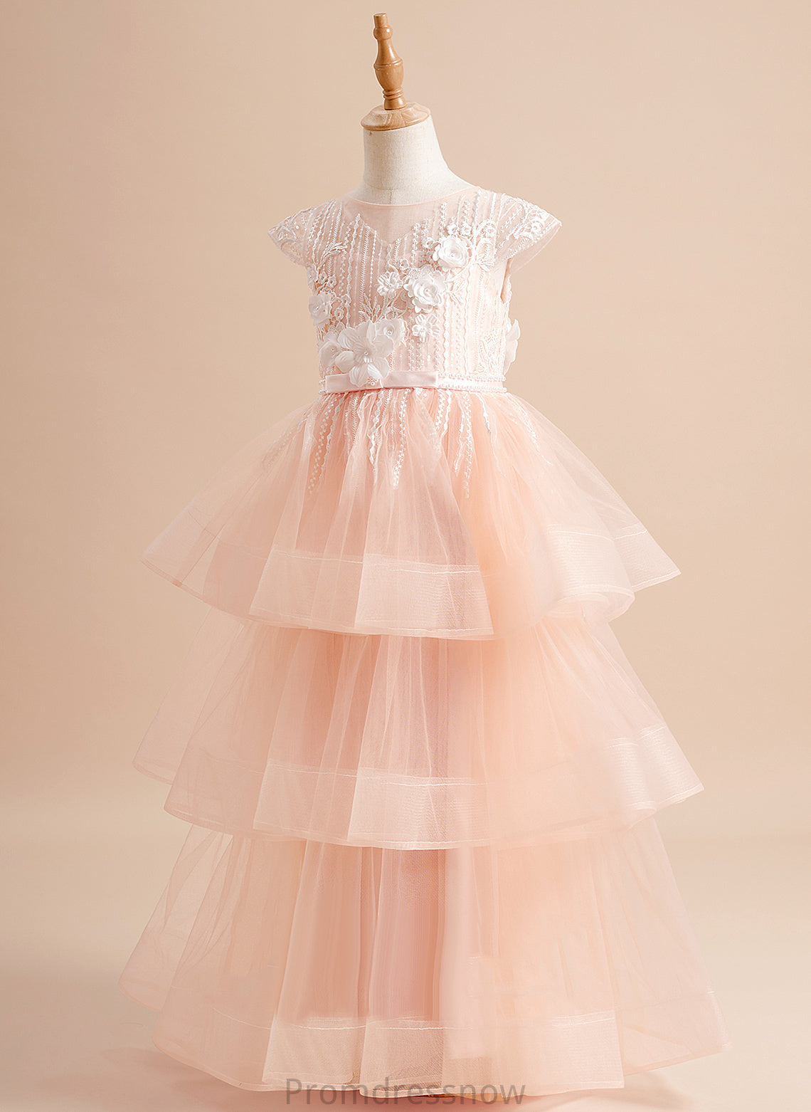 Short Ball-Gown/Princess Floor-length With Beading/Flower(s)/Bow(s) Scoop Sariah Tulle Sleeves Girl Dress Flower Girl Dresses - Flower Neck