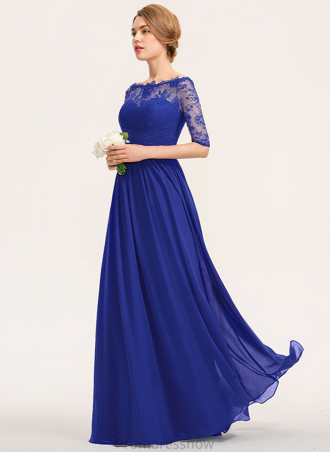 Embellishment A-Line Length Ruffle Off-the-Shoulder Floor-Length Neckline Silhouette Fabric Emerson Sleeveless Spaghetti Staps Bridesmaid Dresses