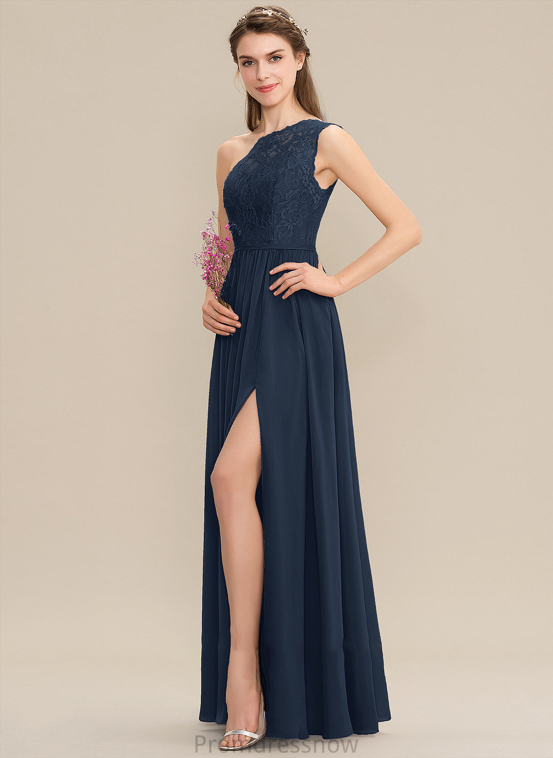 Embellishment Silhouette Floor-Length SplitFront Neckline Length A-Line One-Shoulder Fabric Arianna Natural Waist Sleeveless Bridesmaid Dresses