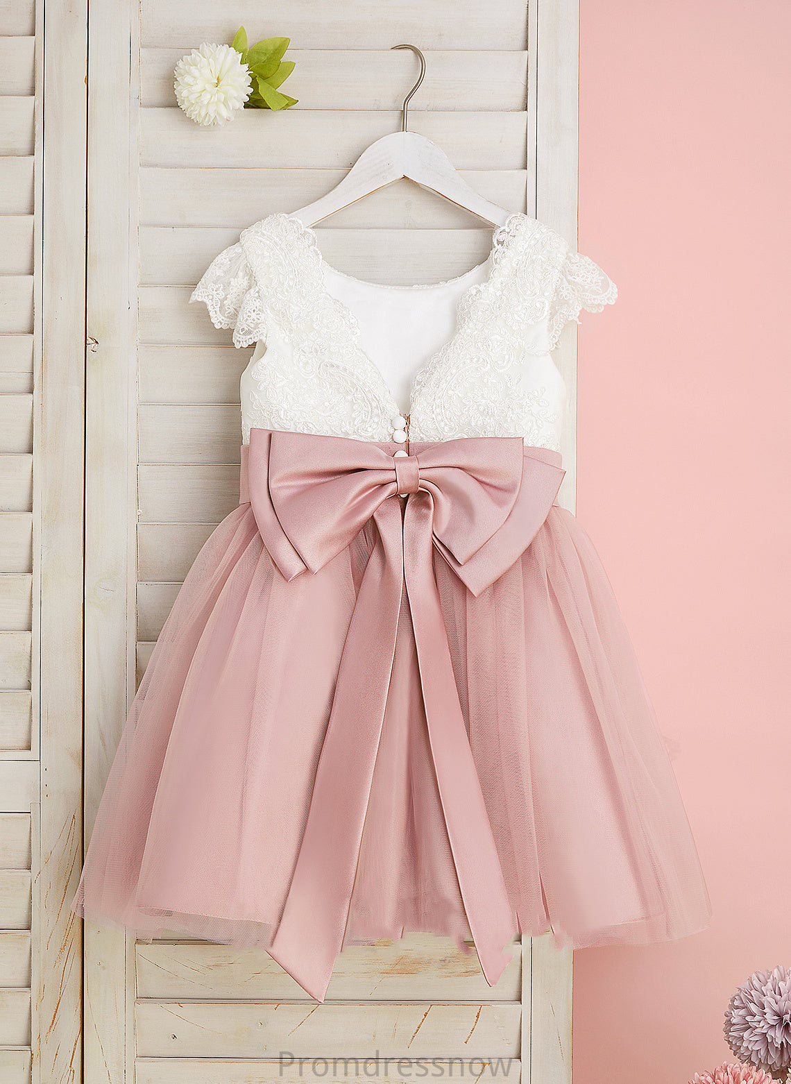 Flower Tulle - Flower Girl Dresses Dress Lace/Bow(s) Cali Knee-length Girl With Sleeves Short A-Line Scoop Neck