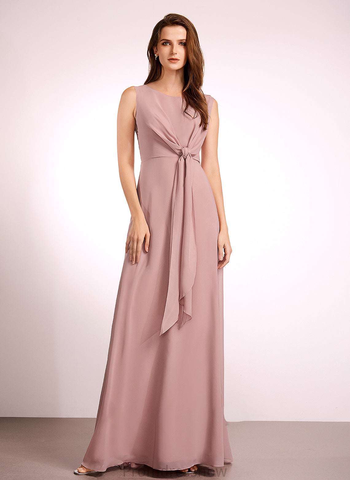 Fabric Floor-Length Silhouette Embellishment Straps Bow(s) Length A-Line Maria Sheath/Column V-Neck Sleeveless Bridesmaid Dresses