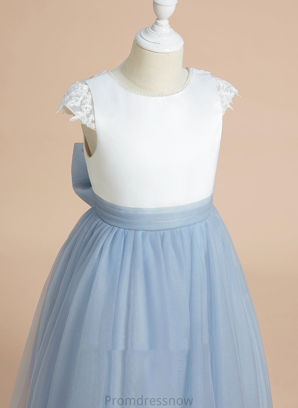 Dress - Flower Lace/Bow(s) Girl With Scoop Neck Tea-length Satin/Tulle Sleeveless A-Line Dayana Flower Girl Dresses