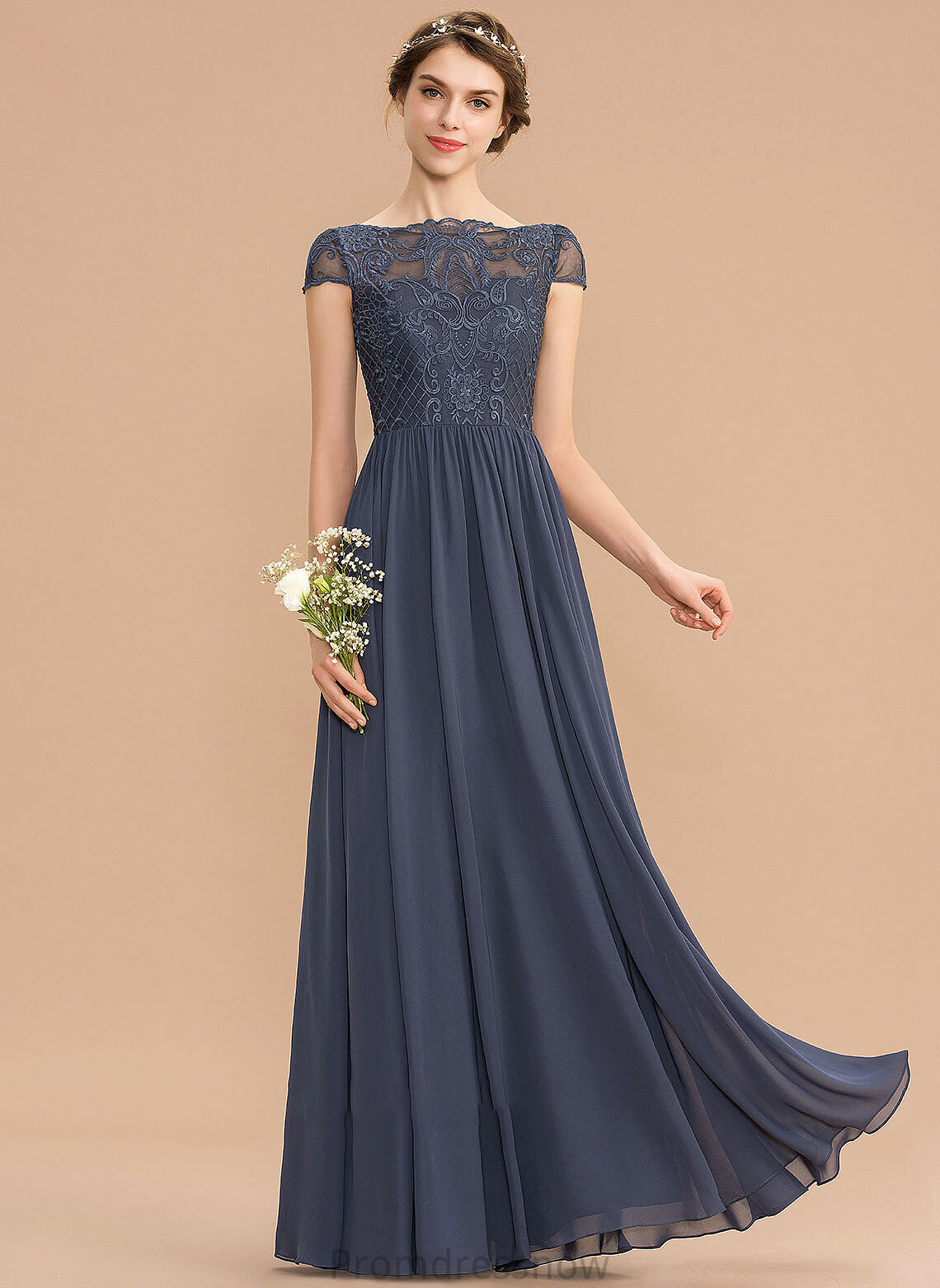 A-Line Silhouette Fabric Neckline Lace Floor-Length Length Straps ScoopNeck Frederica Natural Waist V-Neck Bridesmaid Dresses