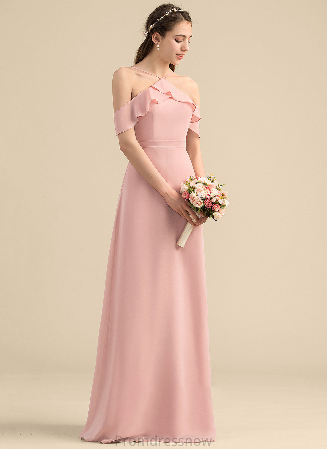 Length Neckline Bow(s) V-neck CascadingRuffles Silhouette Floor-Length A-Line Embellishment Fabric Gill A-Line/Princess Bridesmaid Dresses