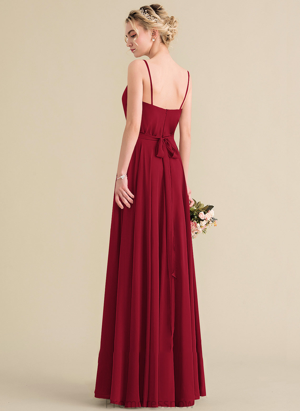 A-Line V-neck Bow(s) Embellishment Fabric Length Neckline Silhouette Floor-Length Ashlee V-Neck Floor Length Bridesmaid Dresses