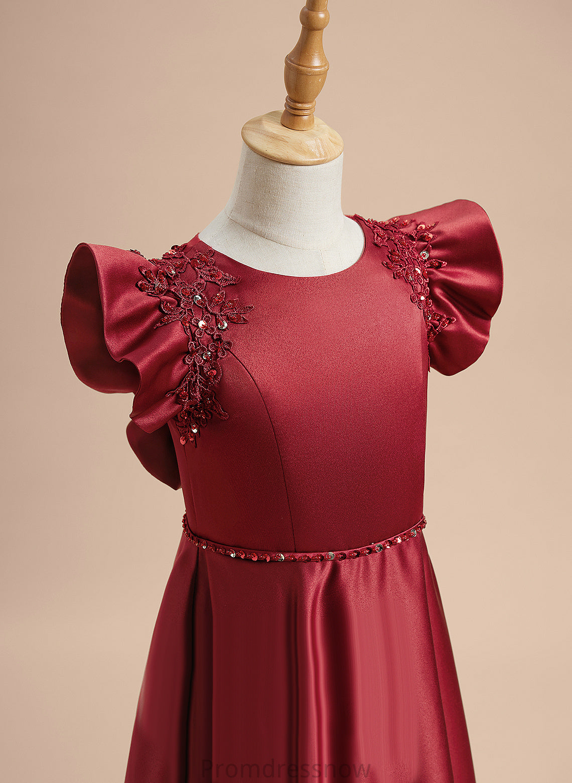 With Dress Satin Girl Sleeves Scoop Neck Flower A-Line Lorelei Beading/Sequins Short Floor-length - Flower Girl Dresses