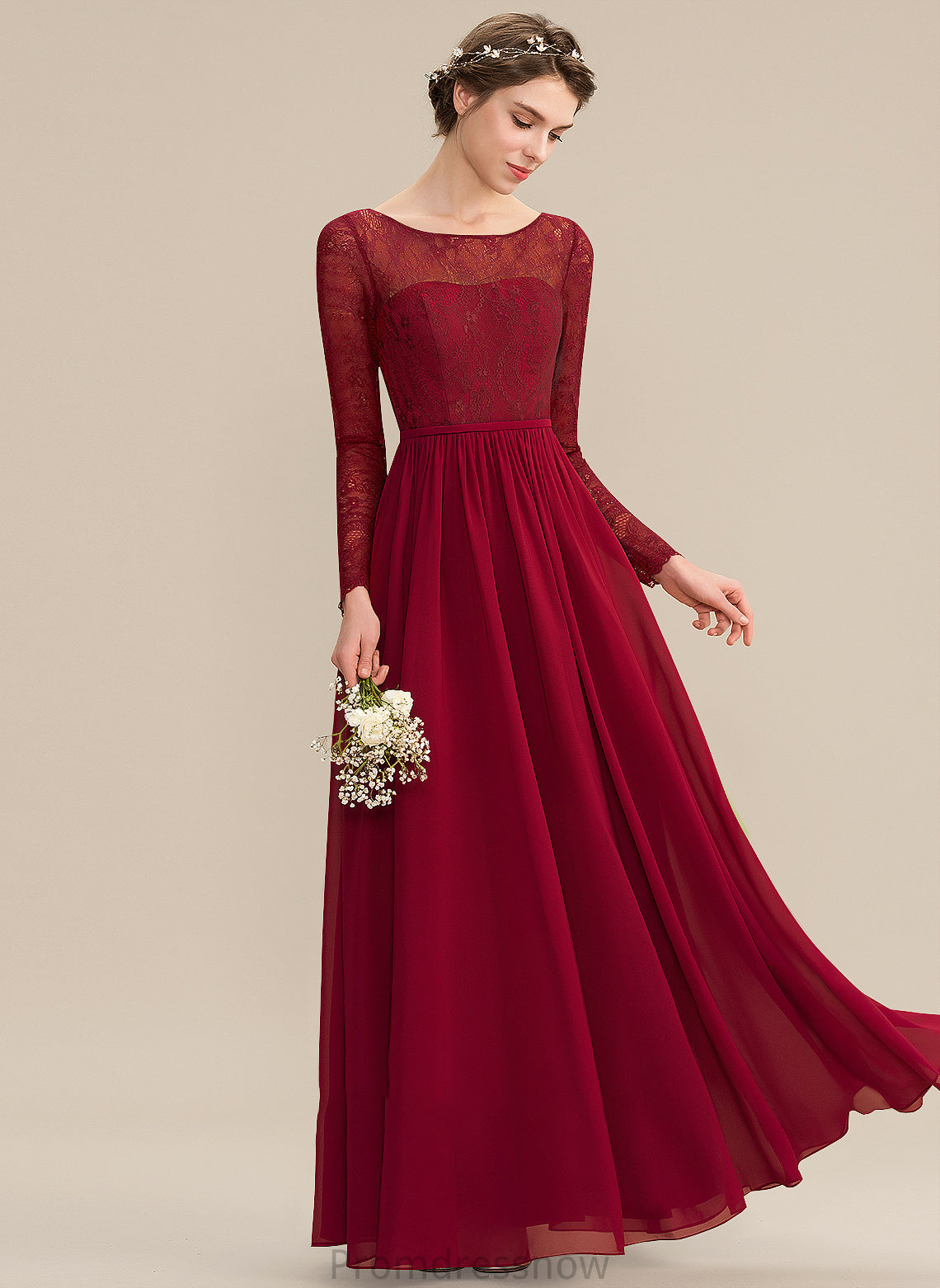 Fabric Silhouette A-Line Length Lace Straps ScoopNeck Floor-Length Neckline Arianna Floor Length V-Neck Bridesmaid Dresses