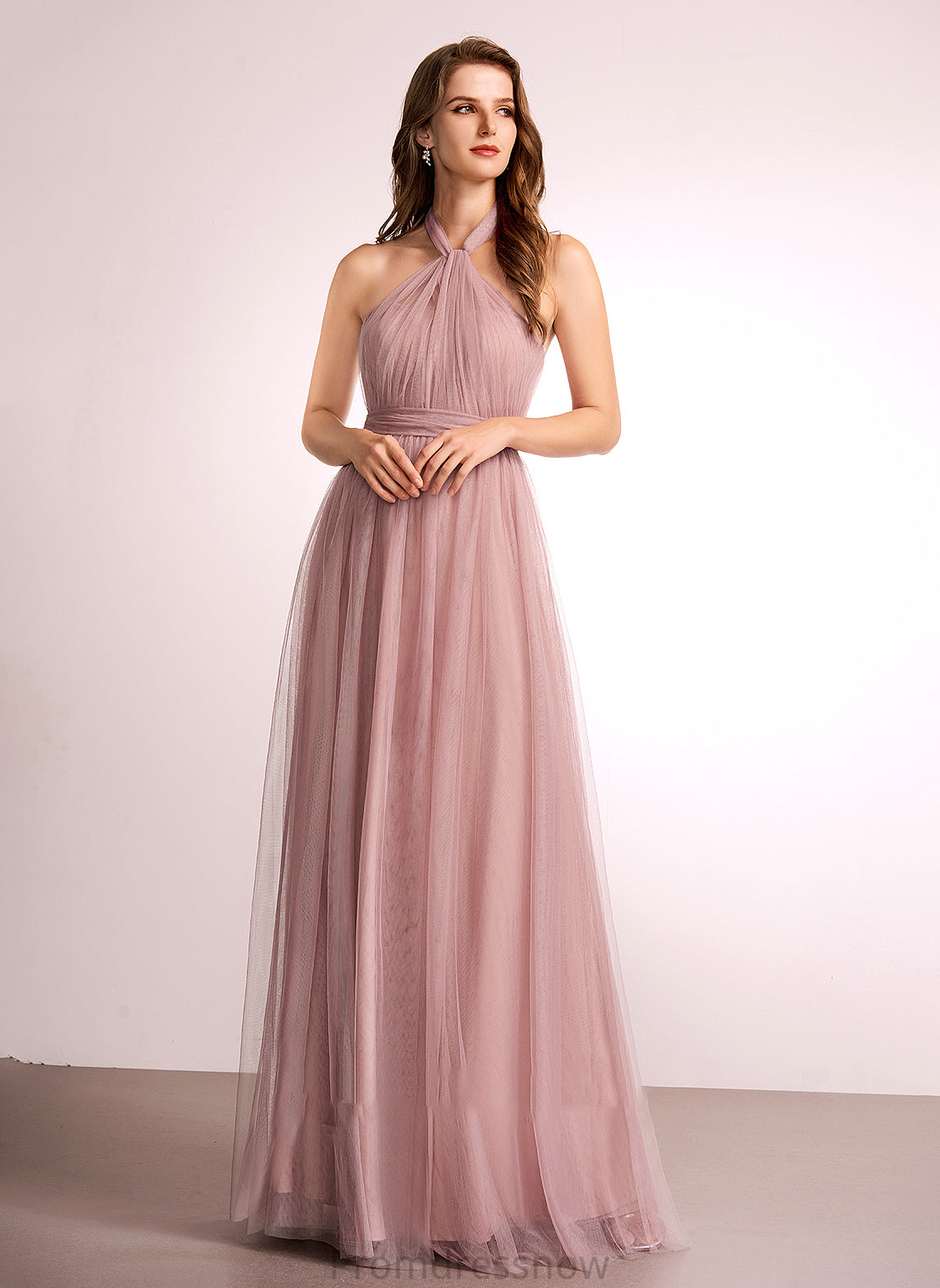 Silhouette Fabric V-neck Length Straps Floor-Length Neckline Off-the-Shoulder Tulle One-Shoulder A-Line Aniya Bridesmaid Dresses