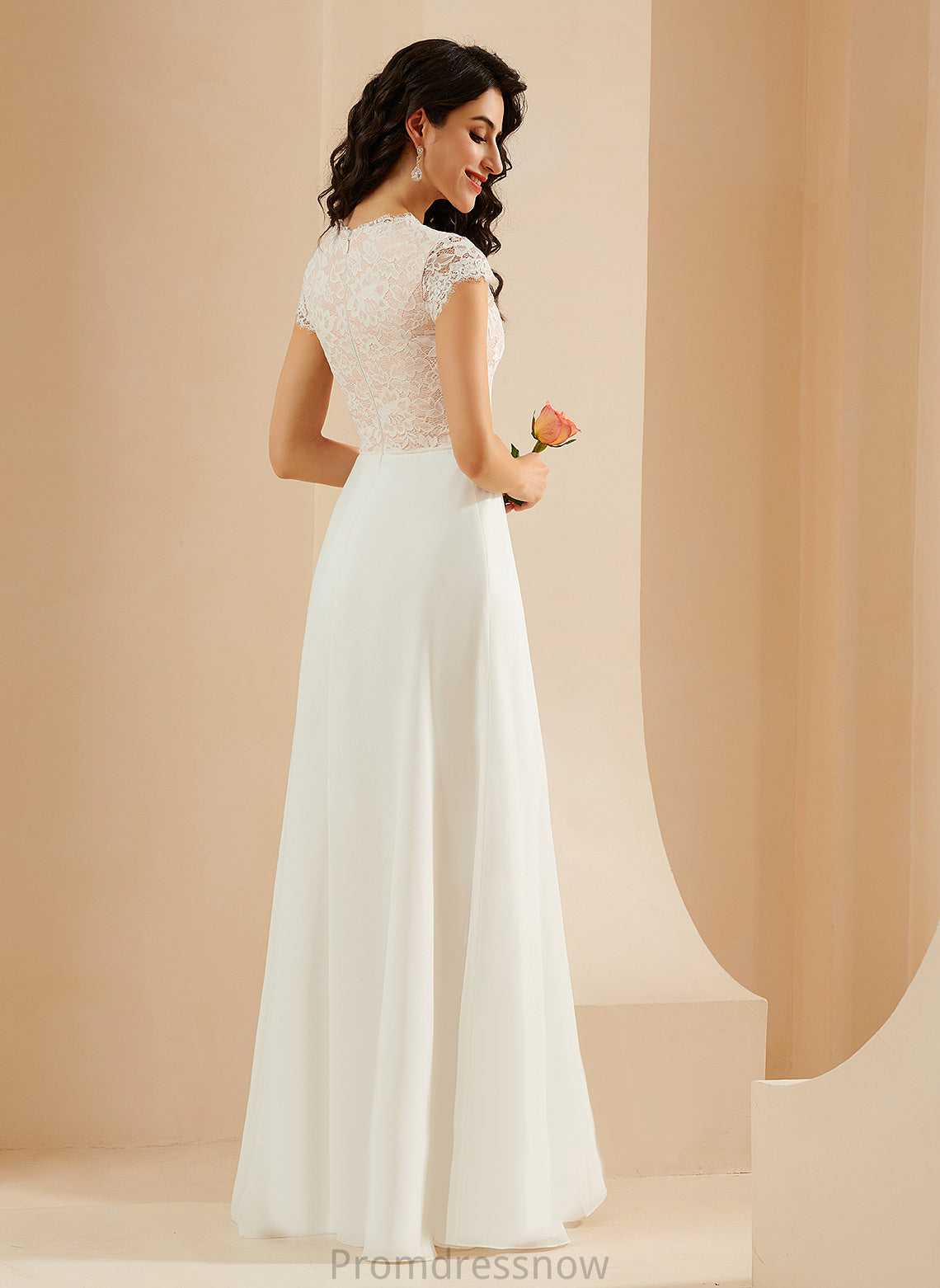 With Floor-Length Audrey Wedding Dresses Scoop Wedding Chiffon Dress Lace A-Line Neck