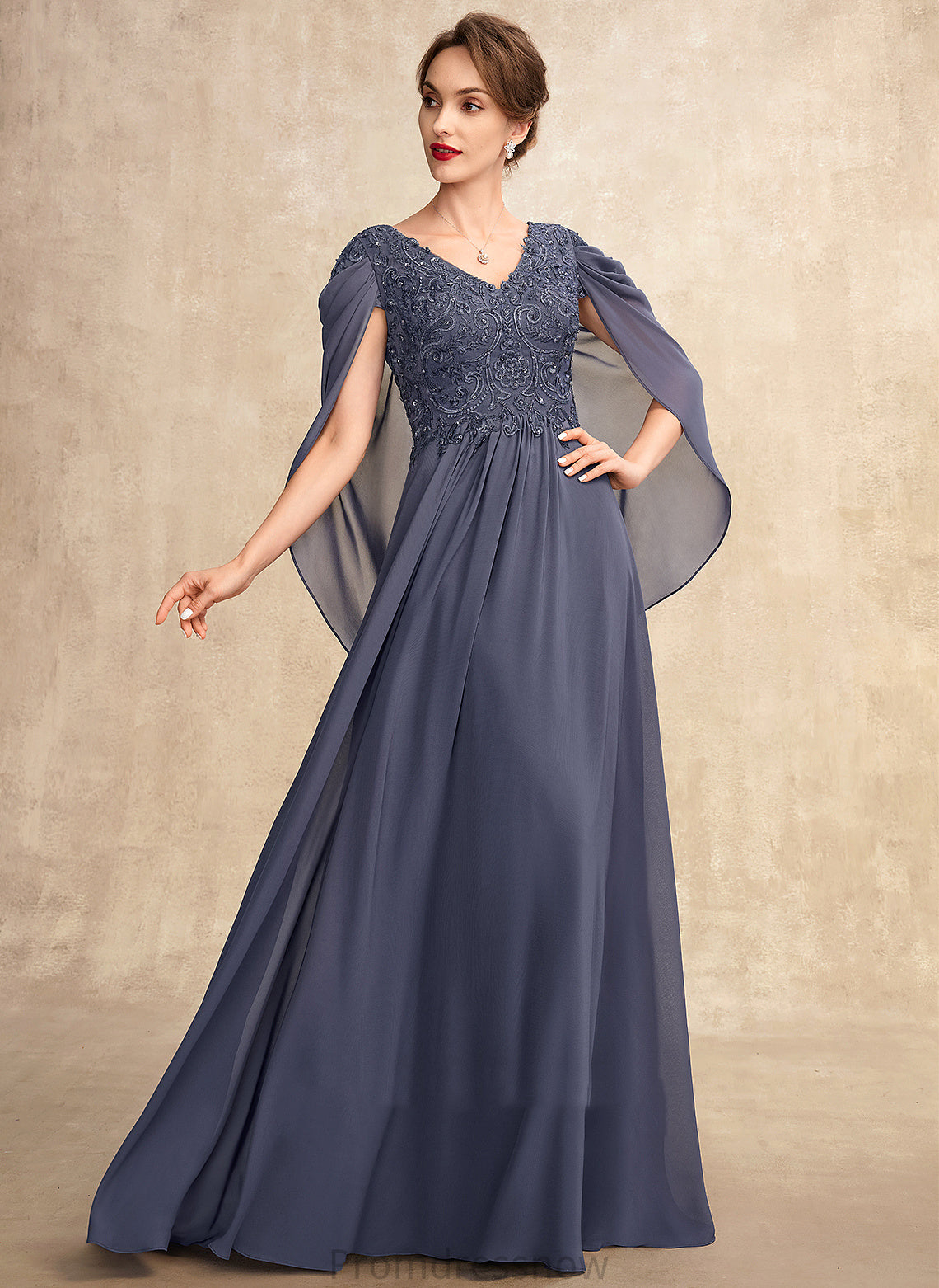 Dress Bride of Sequins Mother of the Bride Dresses V-neck A-Line the Lace With Chiffon Mother Floor-Length Peyton Beading