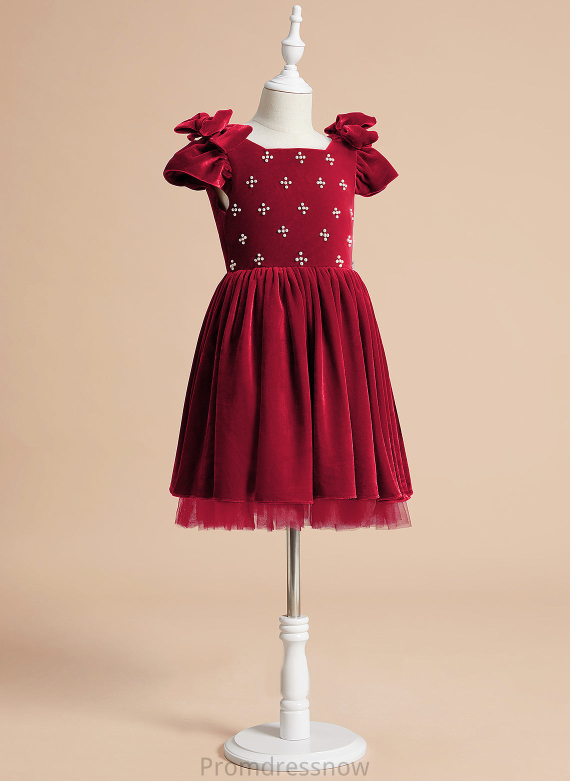 Short Marisa Flower Girl Dresses Dress Flower Beading - Girl With Neck Knee-length Velvet U Sleeves A-Line