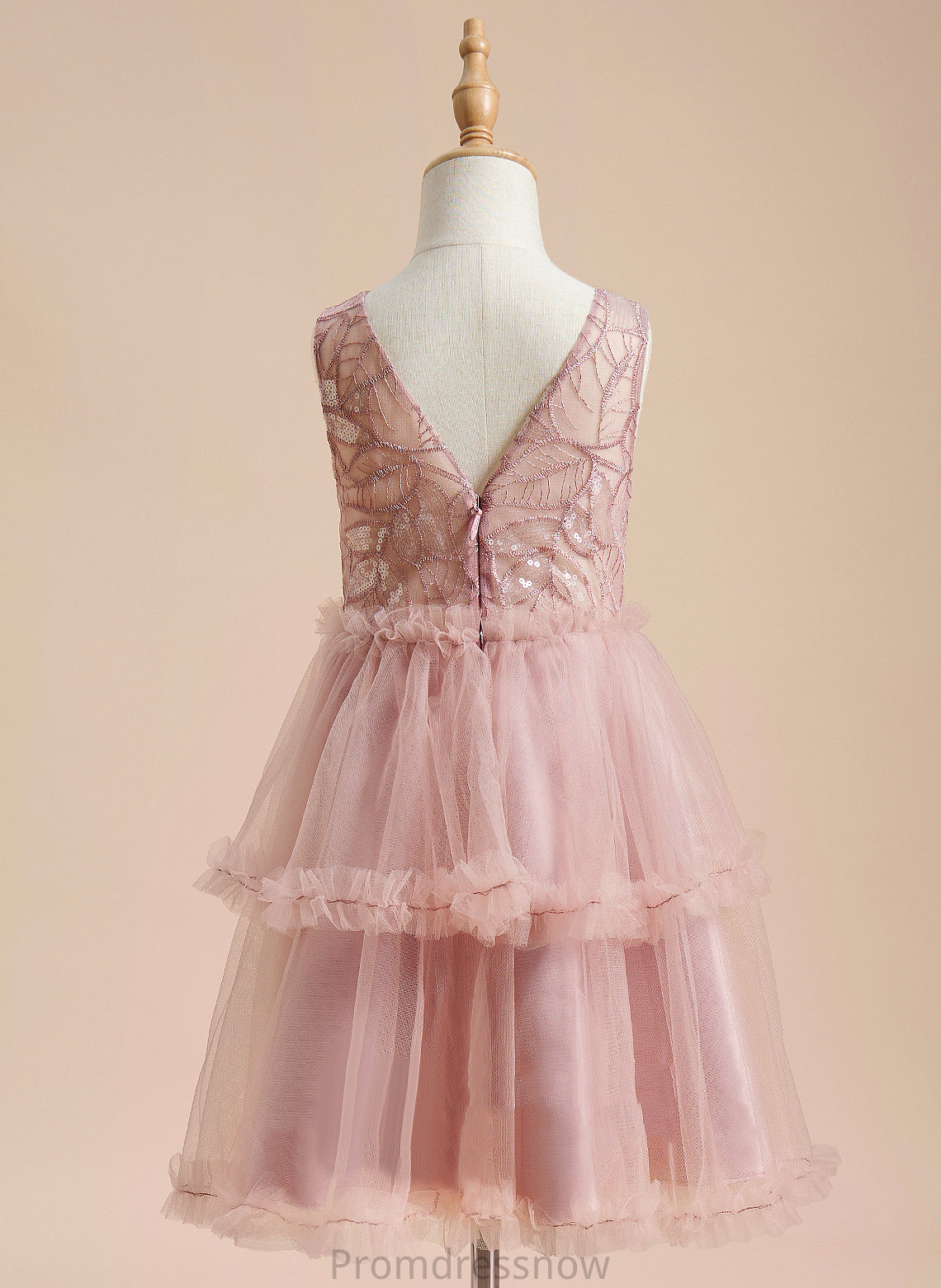 Kayla Neck Flower Girl Dresses Scoop Sequins/Pleated/V Flower Tulle Knee-length Sleeveless With - Girl A-Line Dress Back