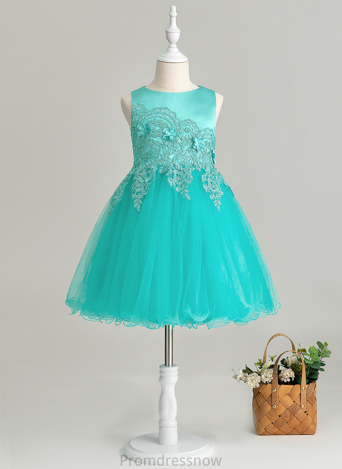 Knee-length A-Line Dress Flower Girl Dresses Lyla - Scoop Satin/Tulle/Lace Sleeveless Flower(s) With Flower Girl Neck