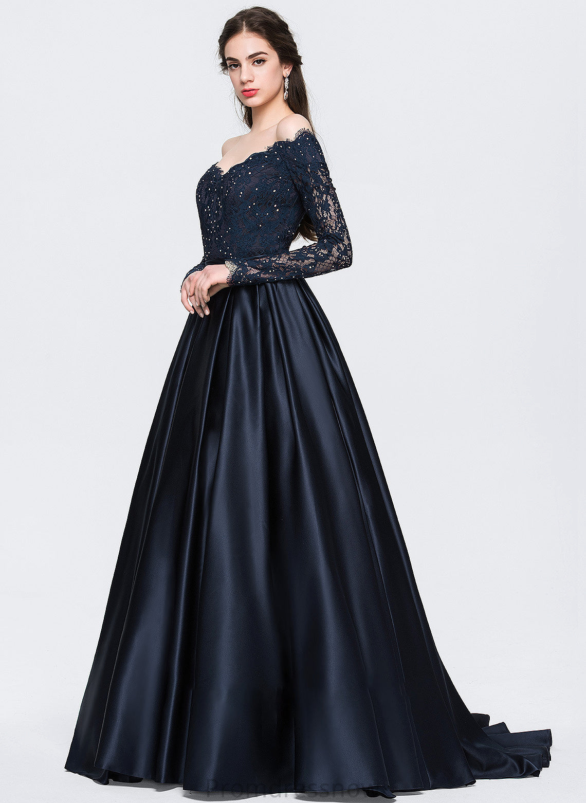 With Train Ball-Gown/Princess Beading Off-the-Shoulder Danika Prom Dresses Sweep Satin