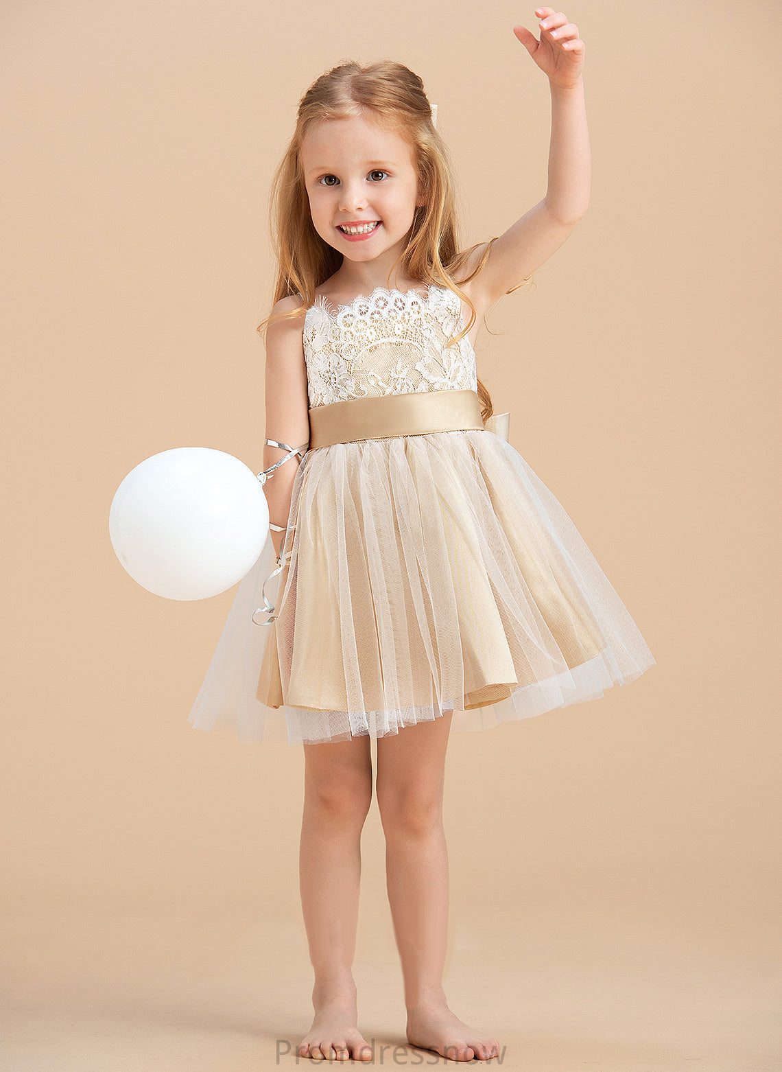 Sleeveless Tulle/Lace Flower (Undetachable Chana Flower Girl Dresses Straps Dress With Sash/Bow(s) - A-Line/Princess Girl sash) Knee-length