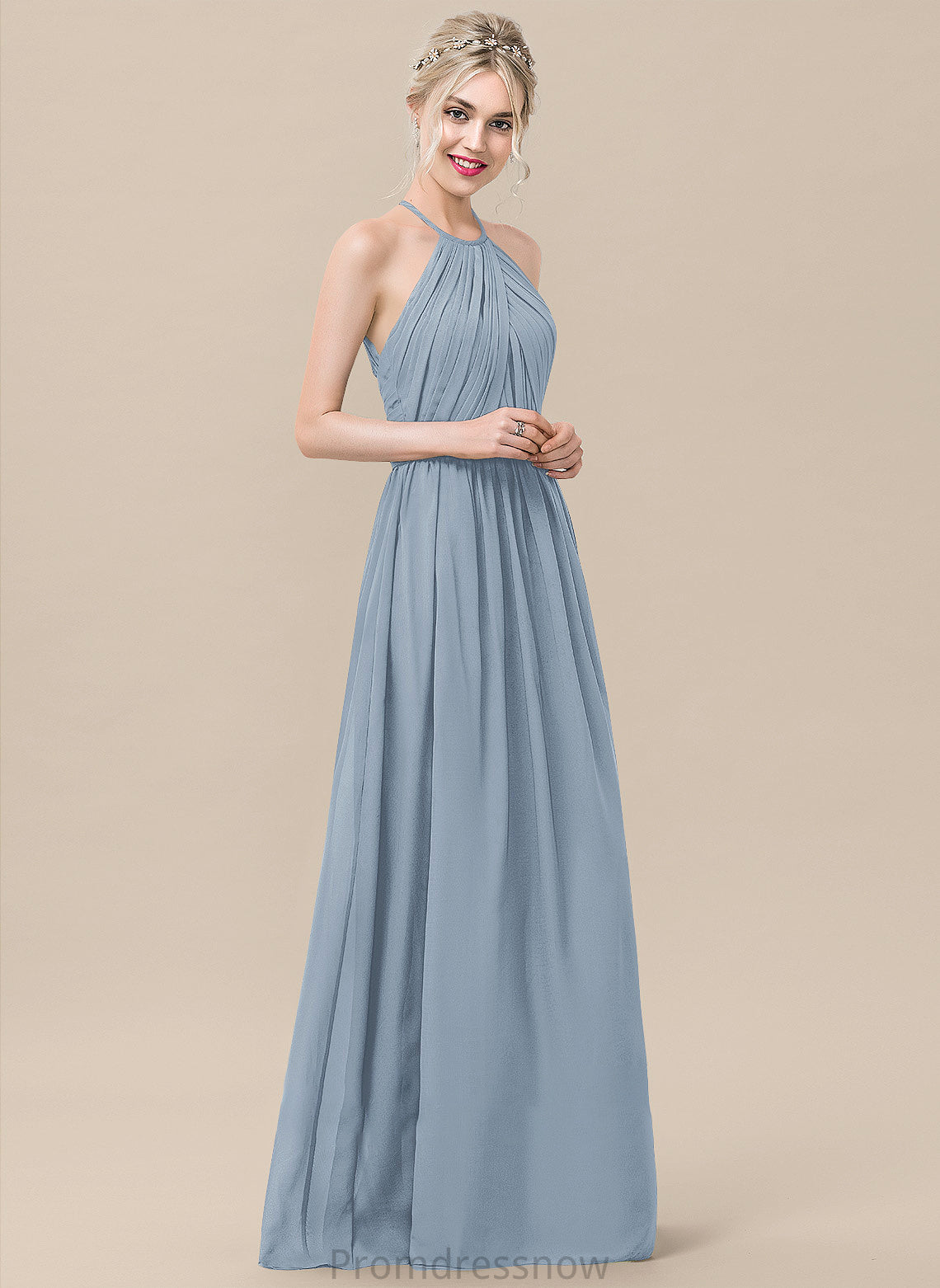 ScoopNeck Silhouette Length A-Line Neckline Embellishment Floor-Length Fabric Ruffle Cloe Natural Waist Spaghetti Staps Bridesmaid Dresses