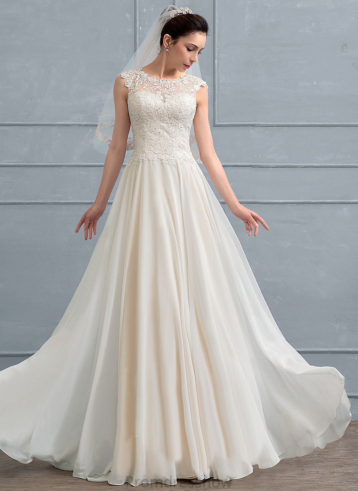 With Scoop Wedding Neck Floor-Length Beading Josephine Lace Dress Wedding Dresses Chiffon Sequins A-Line