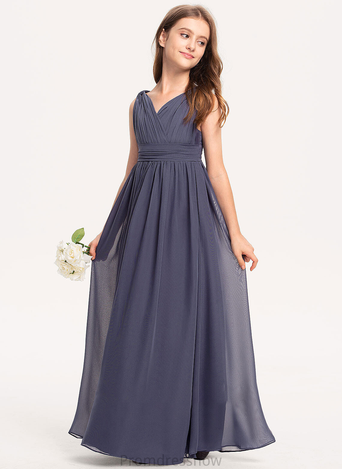 Ruffle With Taniya V-neck A-Line Floor-Length Junior Bridesmaid Dresses Chiffon