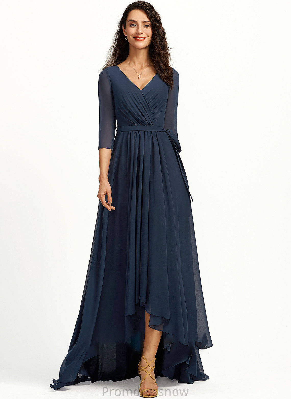 A-Line Asymmetrical V-neck Pleated Length Fabric Neckline Embellishment Silhouette Jocelyn Floor Length V-Neck Bridesmaid Dresses