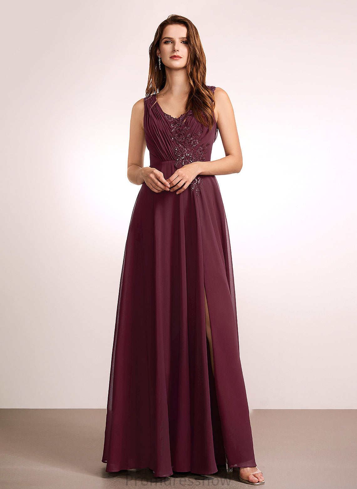 Silhouette Floor-Length Embellishment Neckline Length Fabric A-Line V-neck Lace Karma Floor Length Natural Waist Bridesmaid Dresses