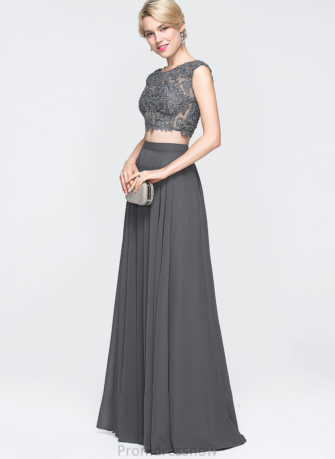 With Sequins A-Line Chiffon Prom Dresses Beading Scoop Floor-Length Neck Aubrey