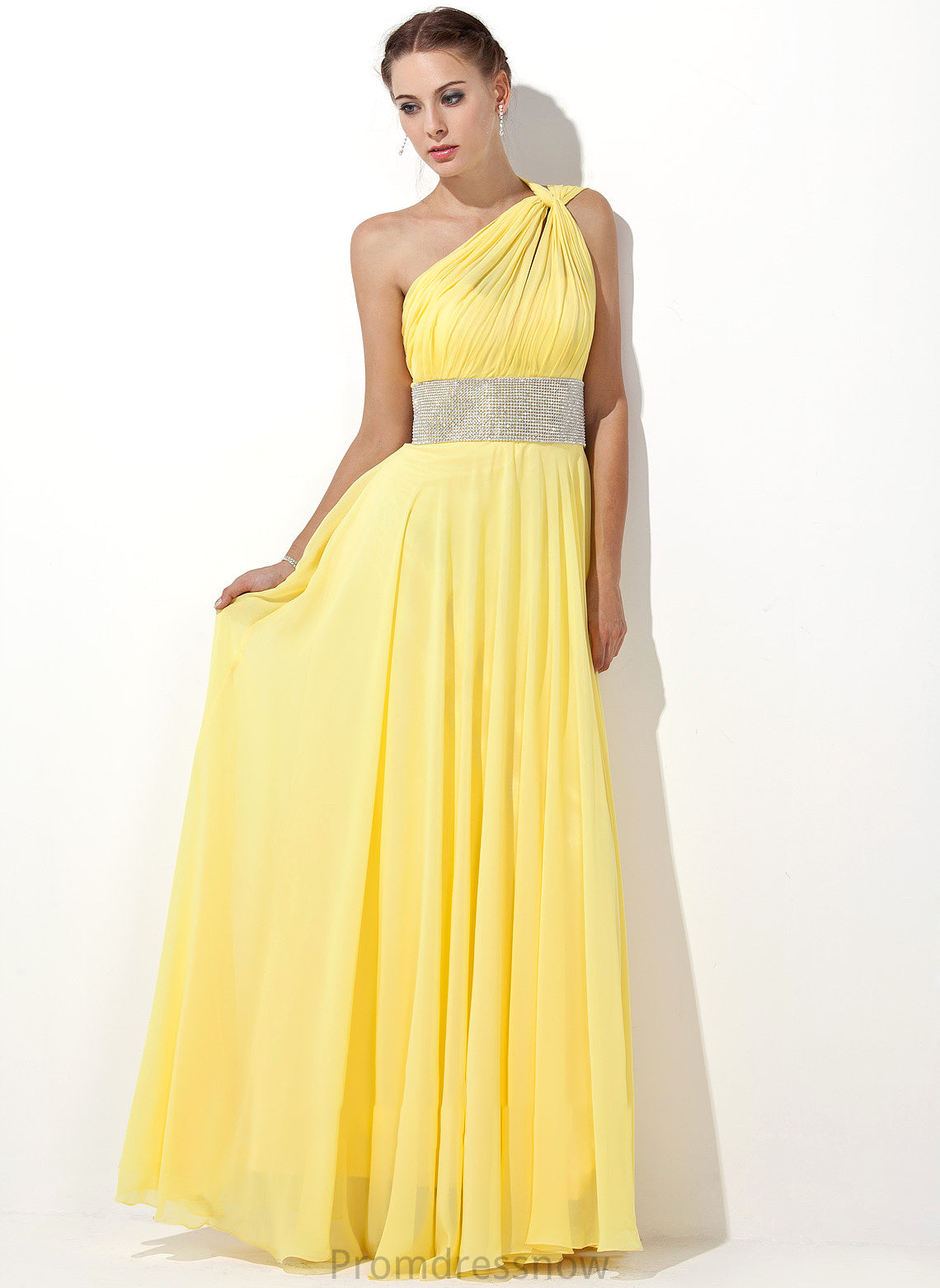 With Beading Prom Dresses One-Shoulder Chiffon Katie Floor-Length Ruffle A-Line