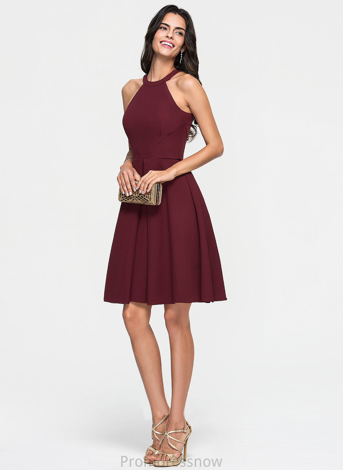 With Cocktail Dresses Una Neck Dress Ruffle Crepe Knee-Length Scoop Stretch Cocktail A-Line