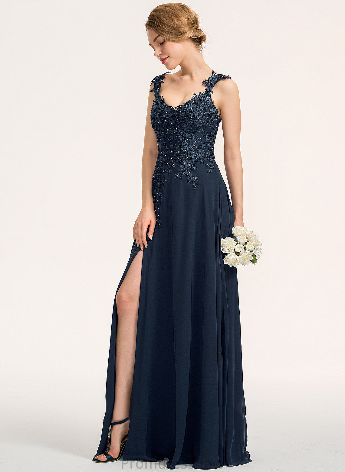 A-Line Silhouette Embellishment SplitFront Neckline Length Floor-Length Sweetheart Fabric Beading Lina Sleeveless Bridesmaid Dresses