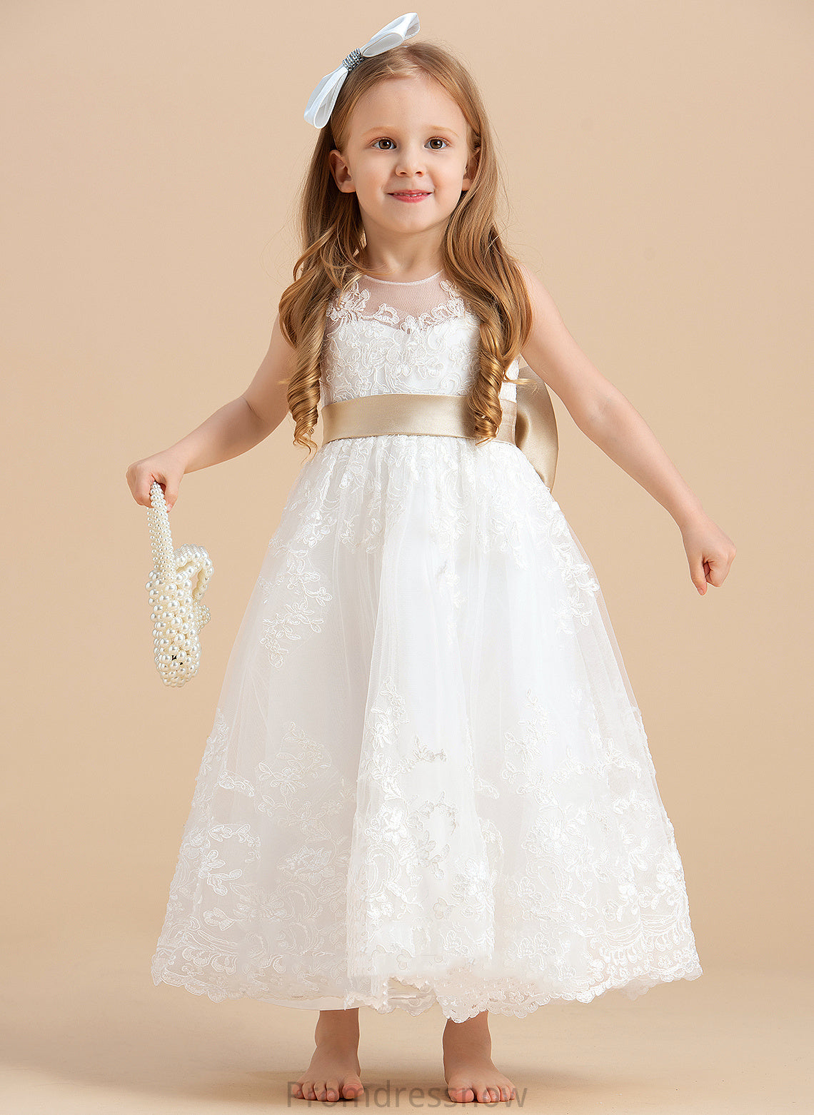 Scoop Sleeveless Satin/Tulle/Lace A-Line/Princess Flower Monserrat Girl Dress Flower Girl Dresses Neck - Ankle-length Sash/Bow(s) With