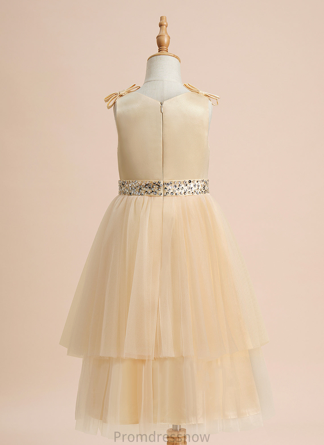 Flower Satin/Tulle Scoop With - Knee-length Neck Flower Girl Dresses Dress A-Line Sydnee Girl Beading/Sequins/Bow(s) Sleeveless