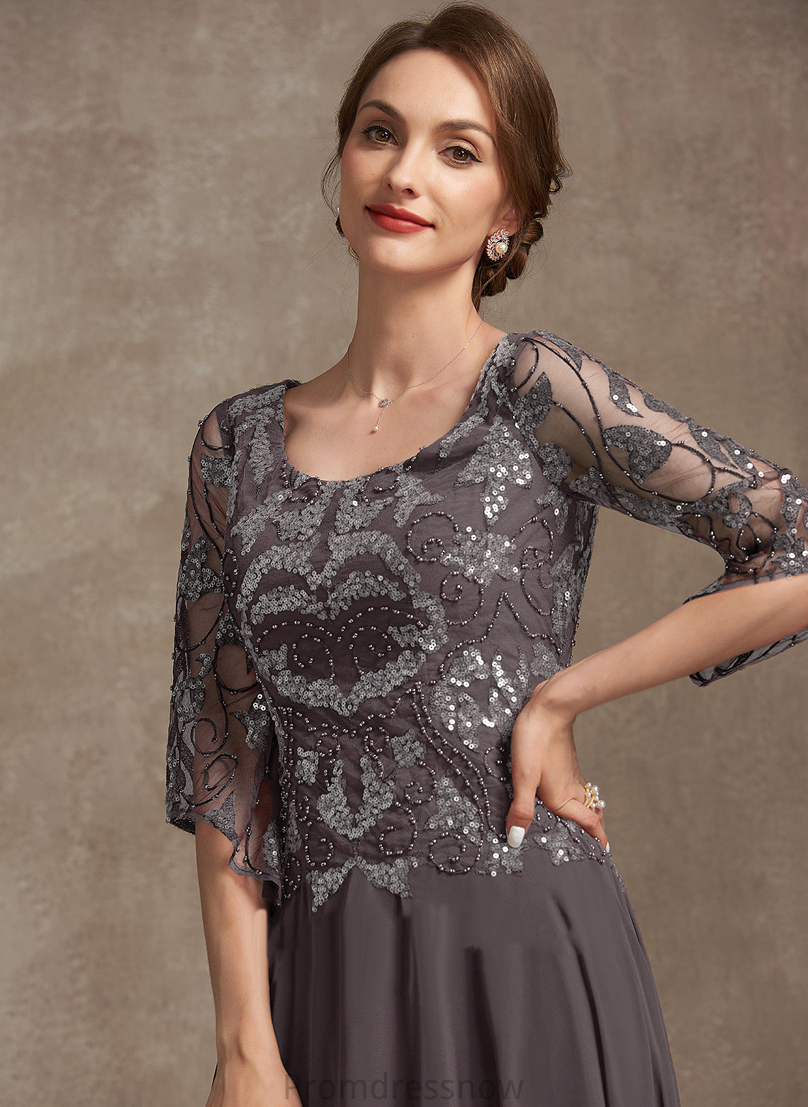 Lace A-Line Chiffon Scoop the of Mother Bride Sara Dress Mother of the Bride Dresses With Floor-Length Sequins Neck Beading