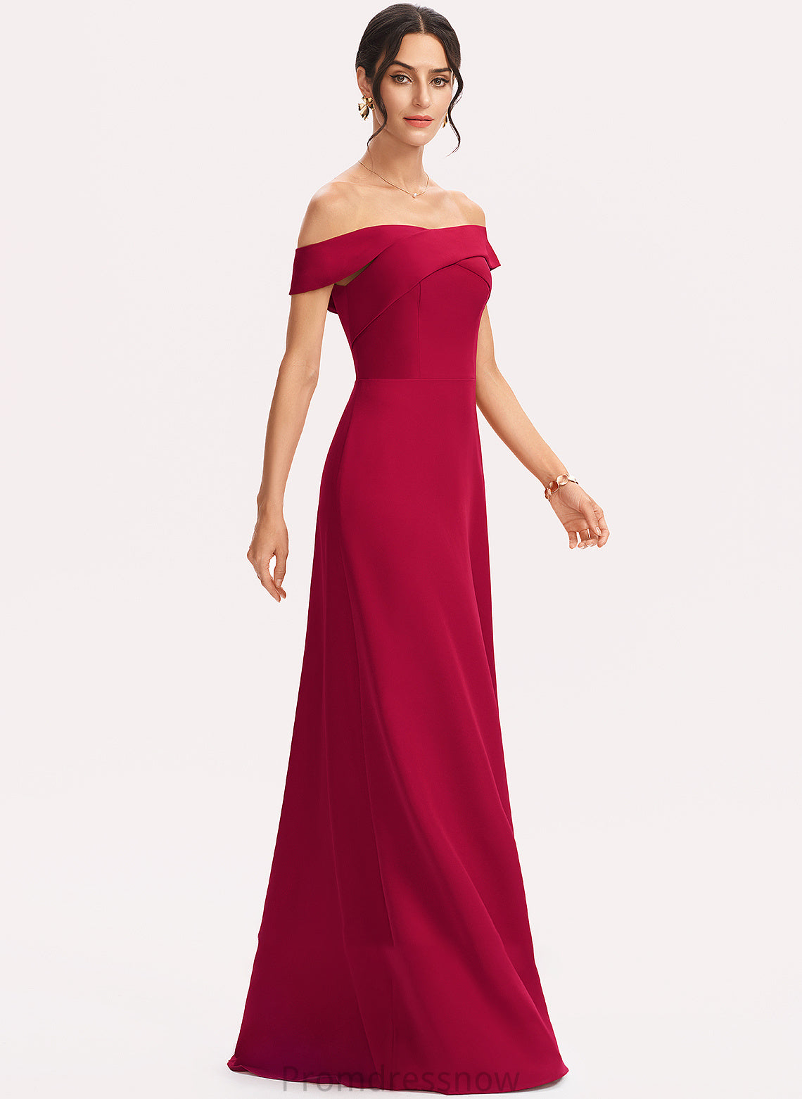 Embellishment Off-the-Shoulder Floor-Length Ruffle Fabric Length Neckline Sheath/Column Silhouette Brenda Natural Waist Sleeveless Bridesmaid Dresses