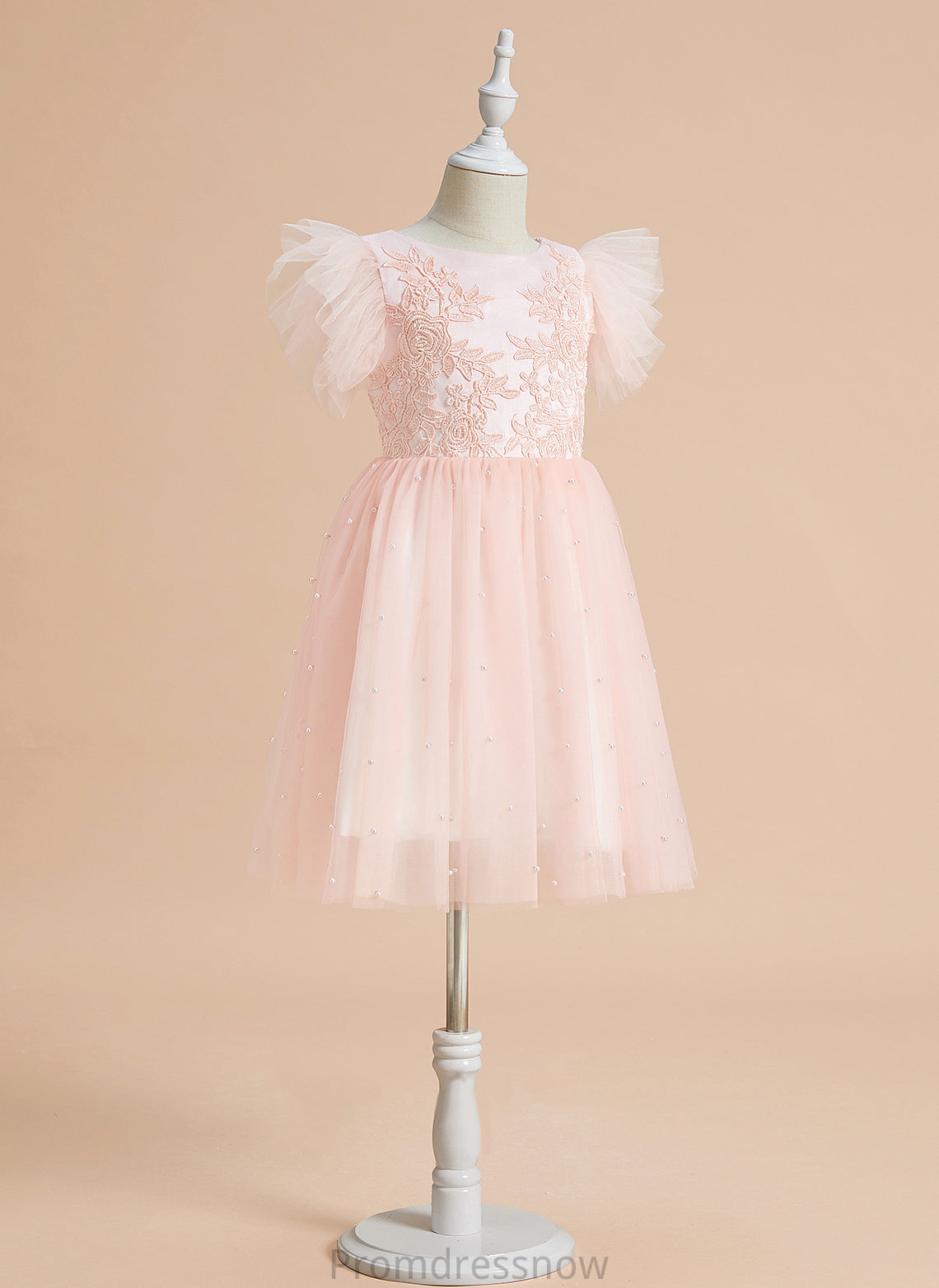 Knee-length Scoop Dress Lace Coral Neck Sleeveless Girl With Flower - Flower Girl Dresses A-Line Satin/Tulle