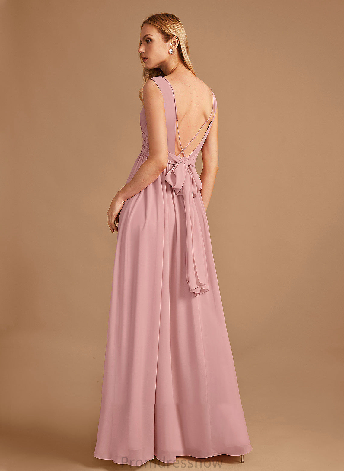 V-neck Ruffle Floor-Length Fabric Length Silhouette A-Line Embellishment Neckline Bow(s) Monica A-Line/Princess Bridesmaid Dresses