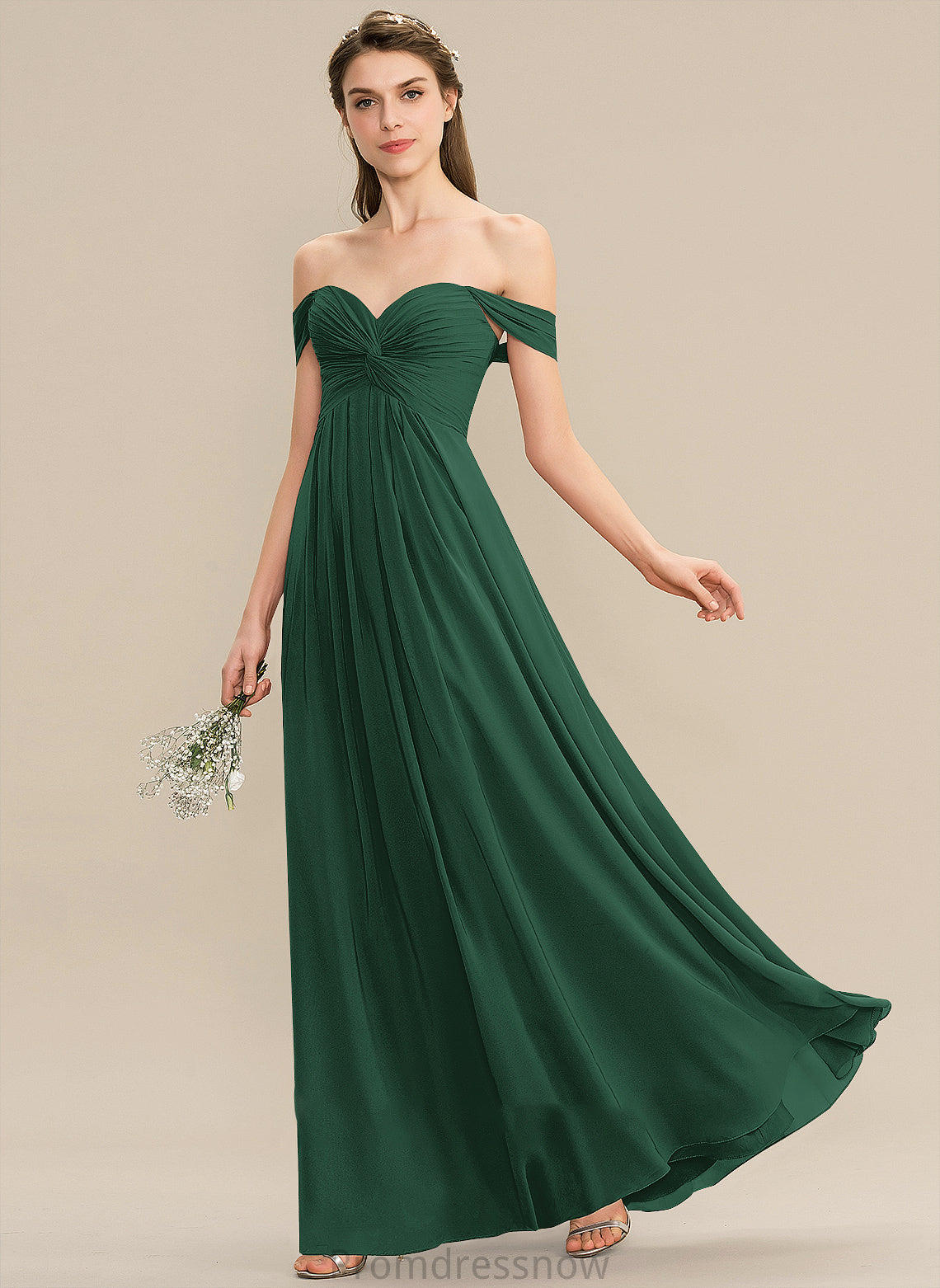 Ruffle Neckline Floor-Length Length Silhouette Embellishment Fabric A-Line Off-the-Shoulder Pauline V-Neck Natural Waist Bridesmaid Dresses