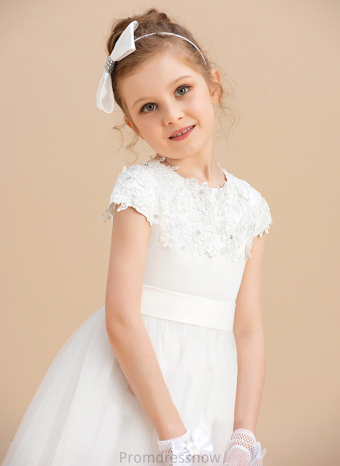 Ball With Dress Neck Flower Girl Dresses Scoop Beading/Appliques Gown Sleeveless Floor-length Flower Mildred - Satin/Tulle Girl