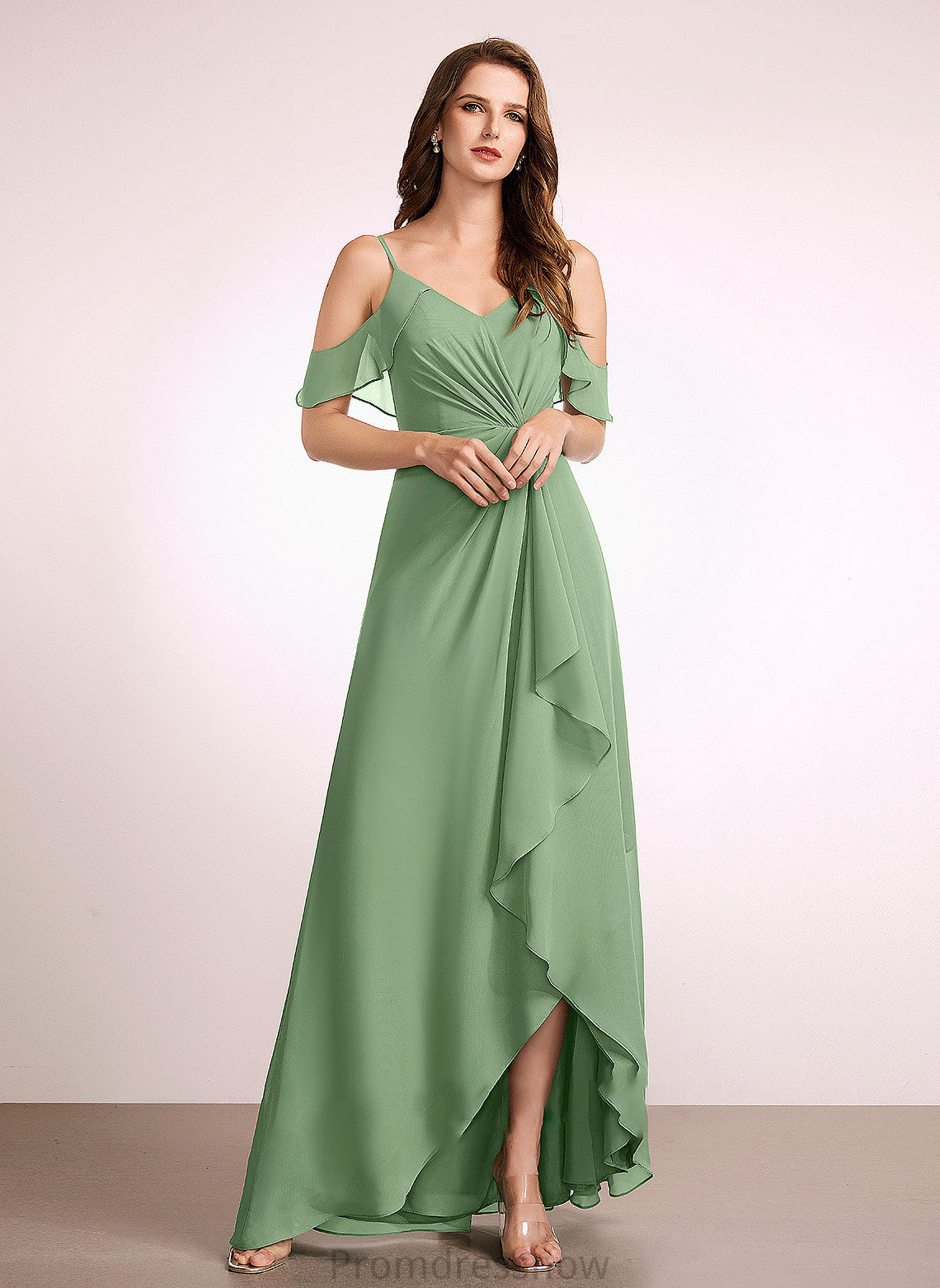 Asymmetrical SplitFront Embellishment V-neck Fabric Length Silhouette Neckline A-Line Kallie Sleeveless Floor Length Bridesmaid Dresses