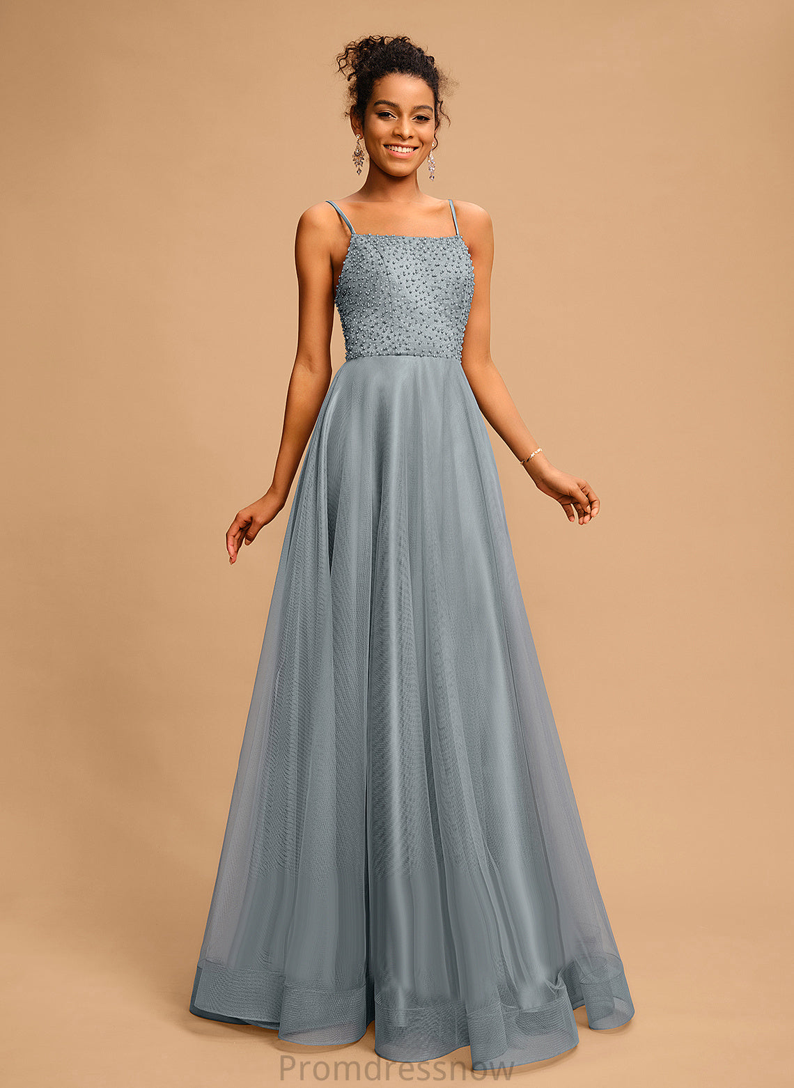 With Square Prom Dresses Jakayla Tulle Floor-Length Sequins Ball-Gown/Princess Beading