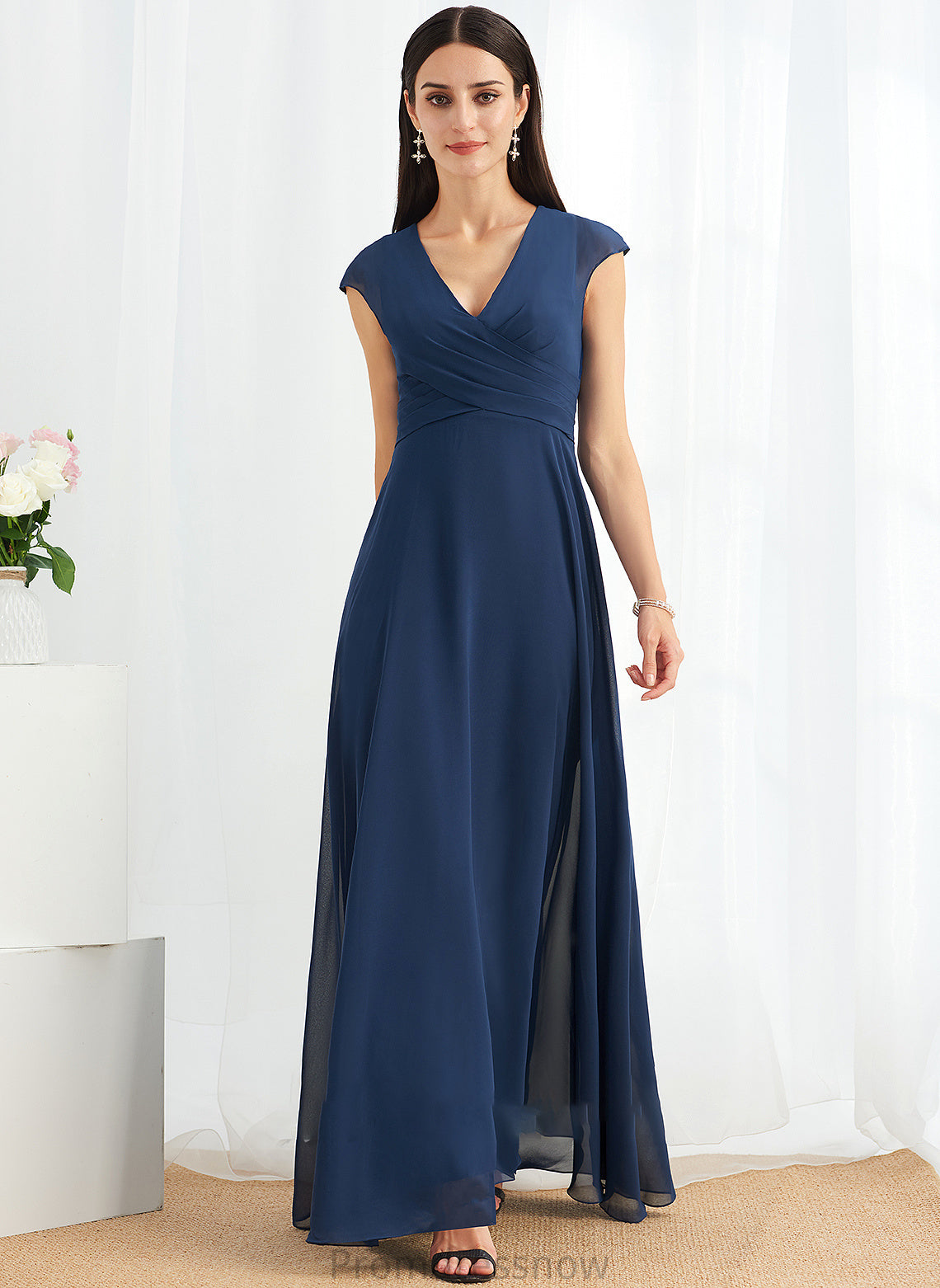 Floor-Length Neckline Embellishment Ruffle Fabric V-neck Silhouette Length A-Line Genesis V-Neck Natural Waist Bridesmaid Dresses