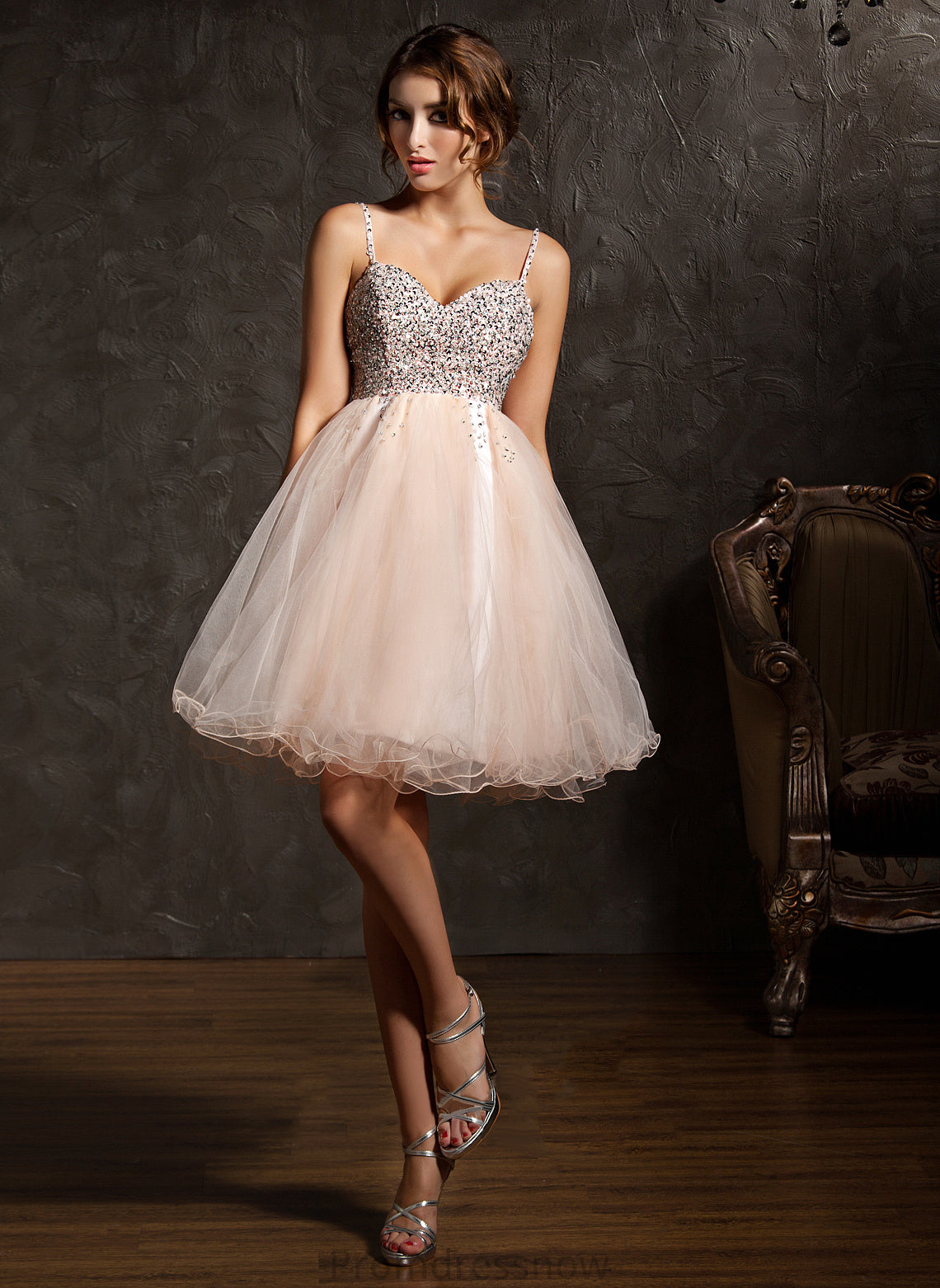 With Knee-Length Dress A-Line Homecoming Dresses Beading Sweetheart Jill Tulle Homecoming Sequins