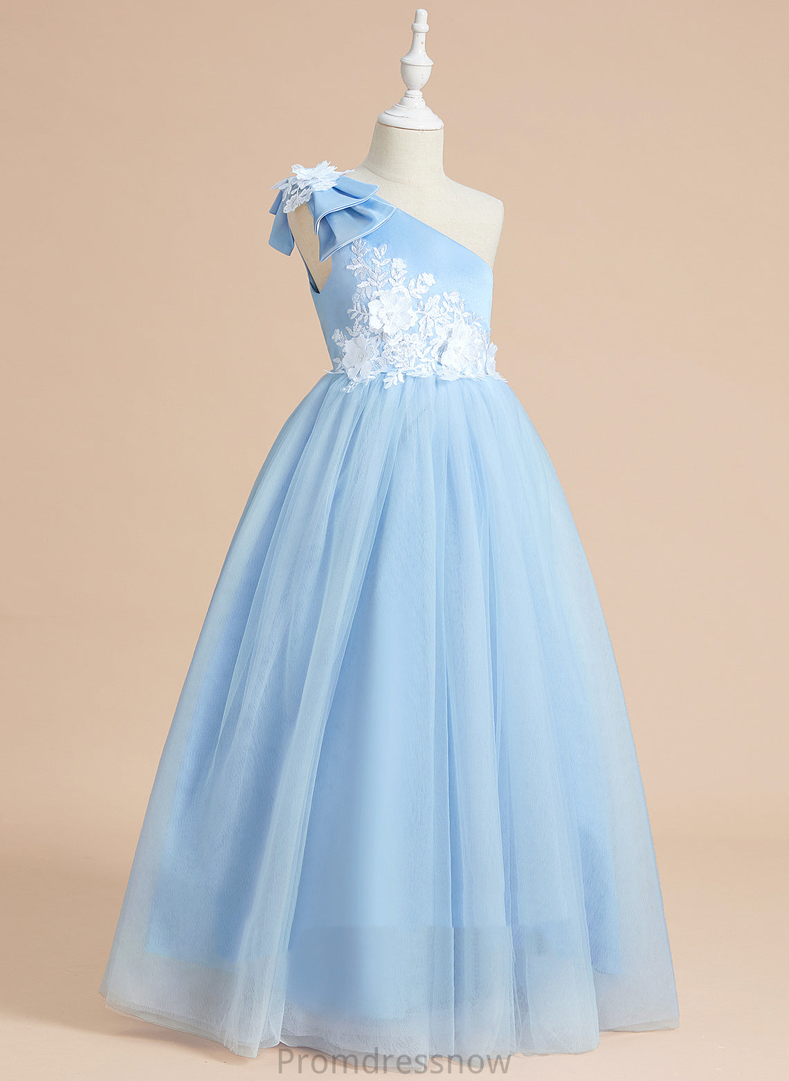 Sleeveless Floor-length Dress - Flower Girl Dresses With Girl Satin/Tulle Ball-Gown/Princess Flower Alondra One-Shoulder Lace/Bow(s)