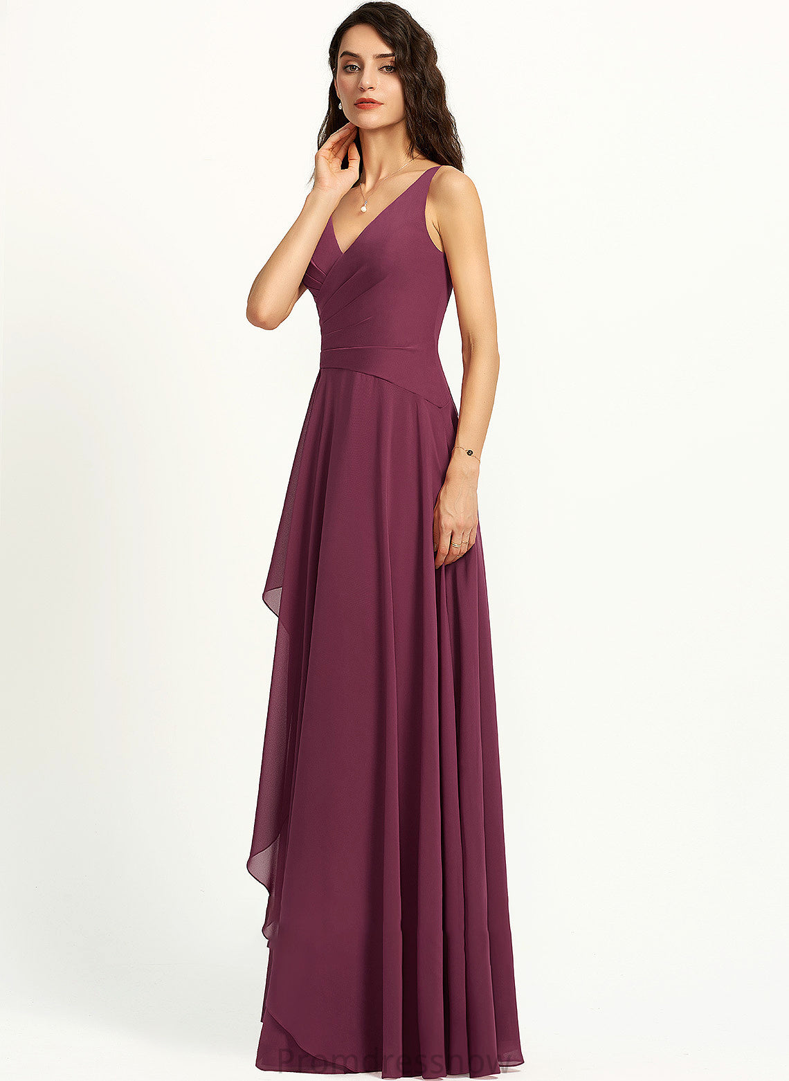 Fabric Neckline V-neck Silhouette Embellishment Floor-Length Length SplitFront A-Line Alivia A-Line/Princess Sleeveless Bridesmaid Dresses