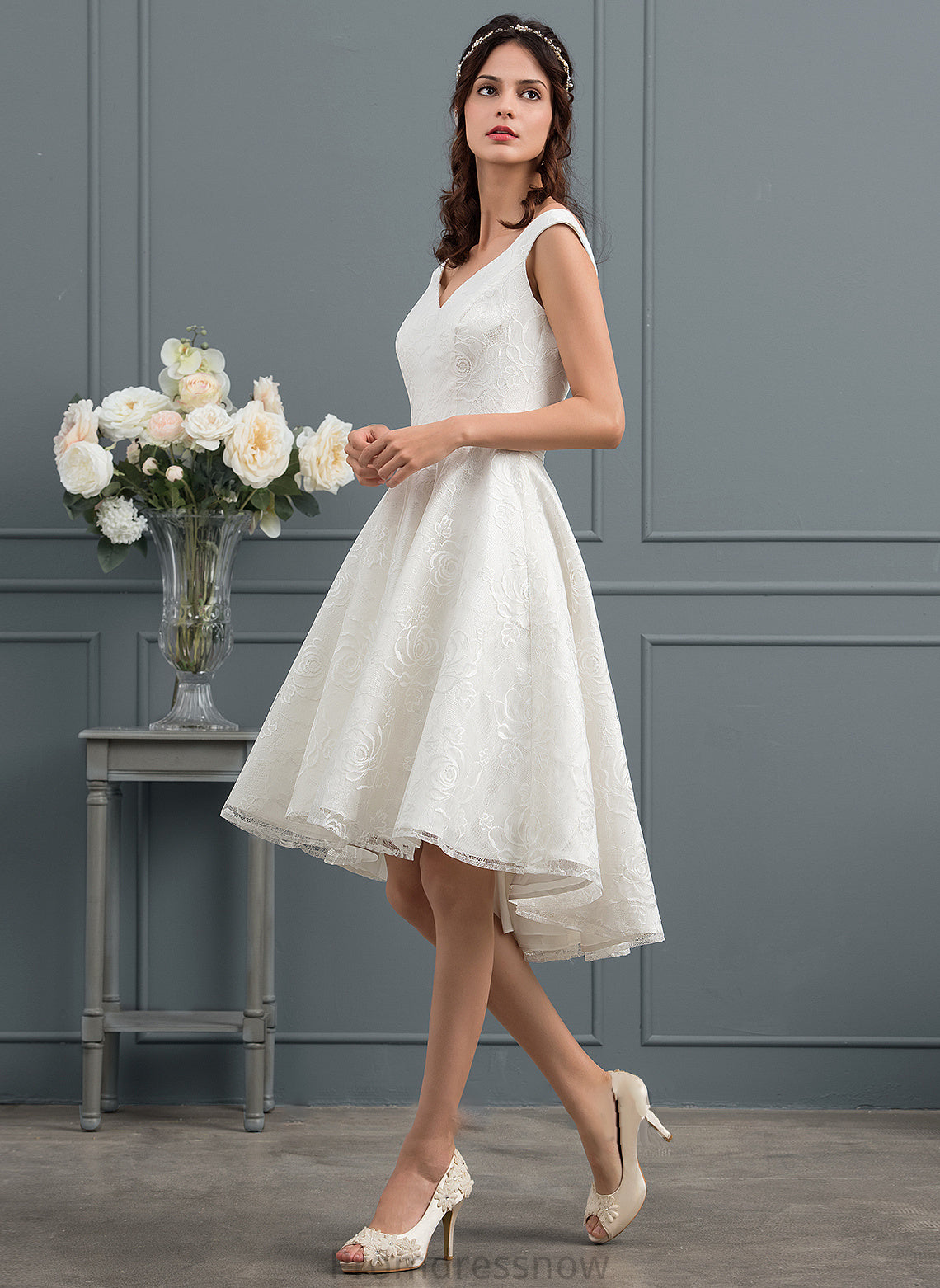 With Lace Wedding Dresses Asymmetrical A-Line Wedding Dress Kendra Bow(s)