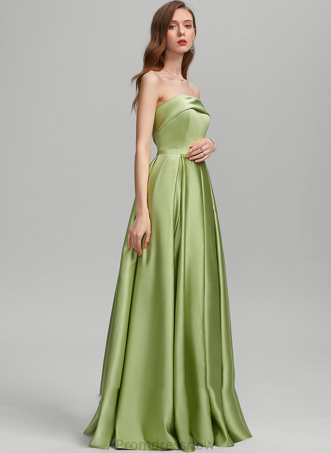 With Strapless Prom Dresses Split Satin Ball-Gown/Princess Arielle Front Pockets Floor-Length