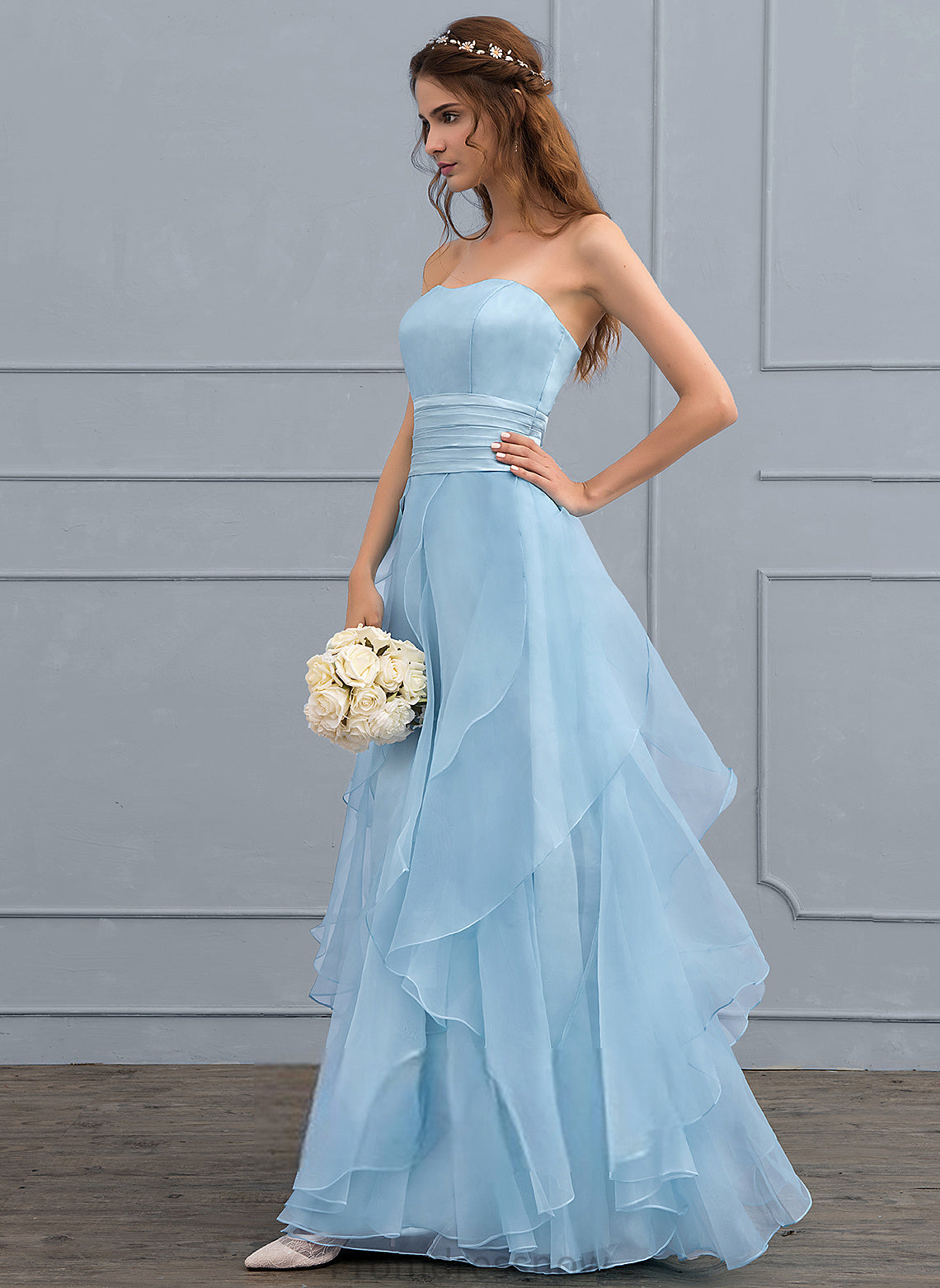 With Charmeuse Haylie Dress Cascading Floor-Length Ruffles Wedding Wedding Dresses Organza A-Line Sweetheart