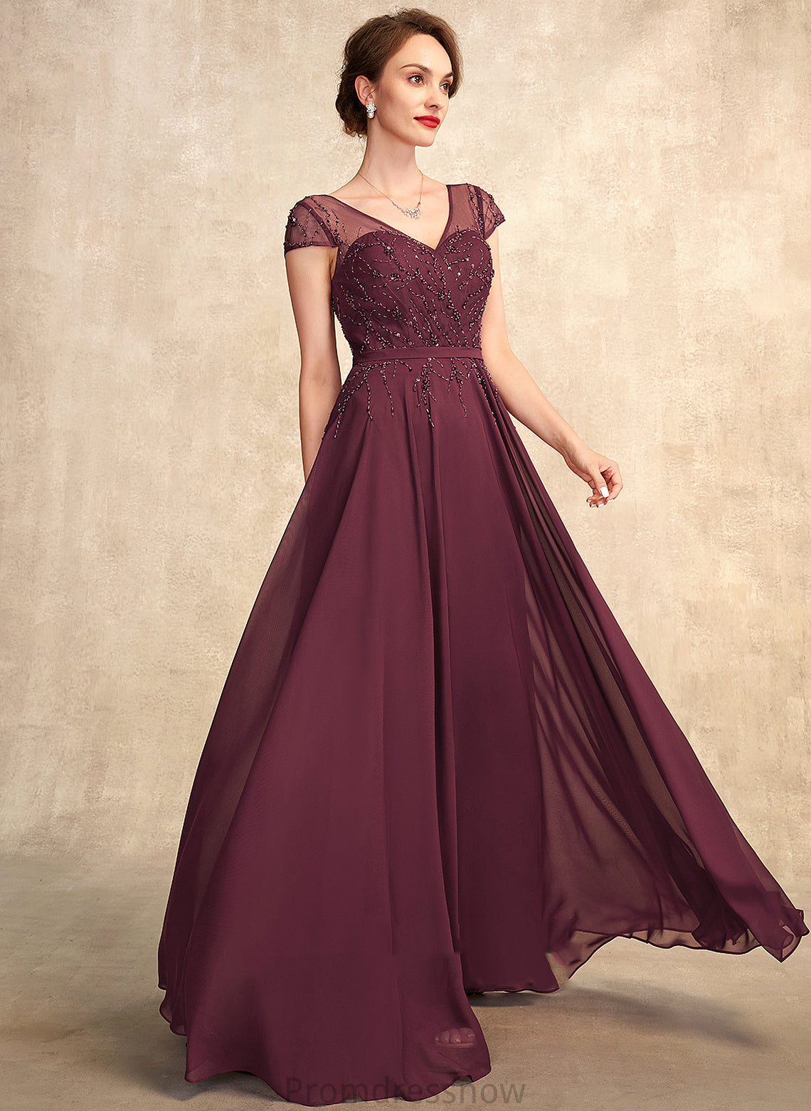 A-Line Chiffon Floor-Length of Justice the Dress Sequins V-neck Beading Mother With Bride Mother of the Bride Dresses