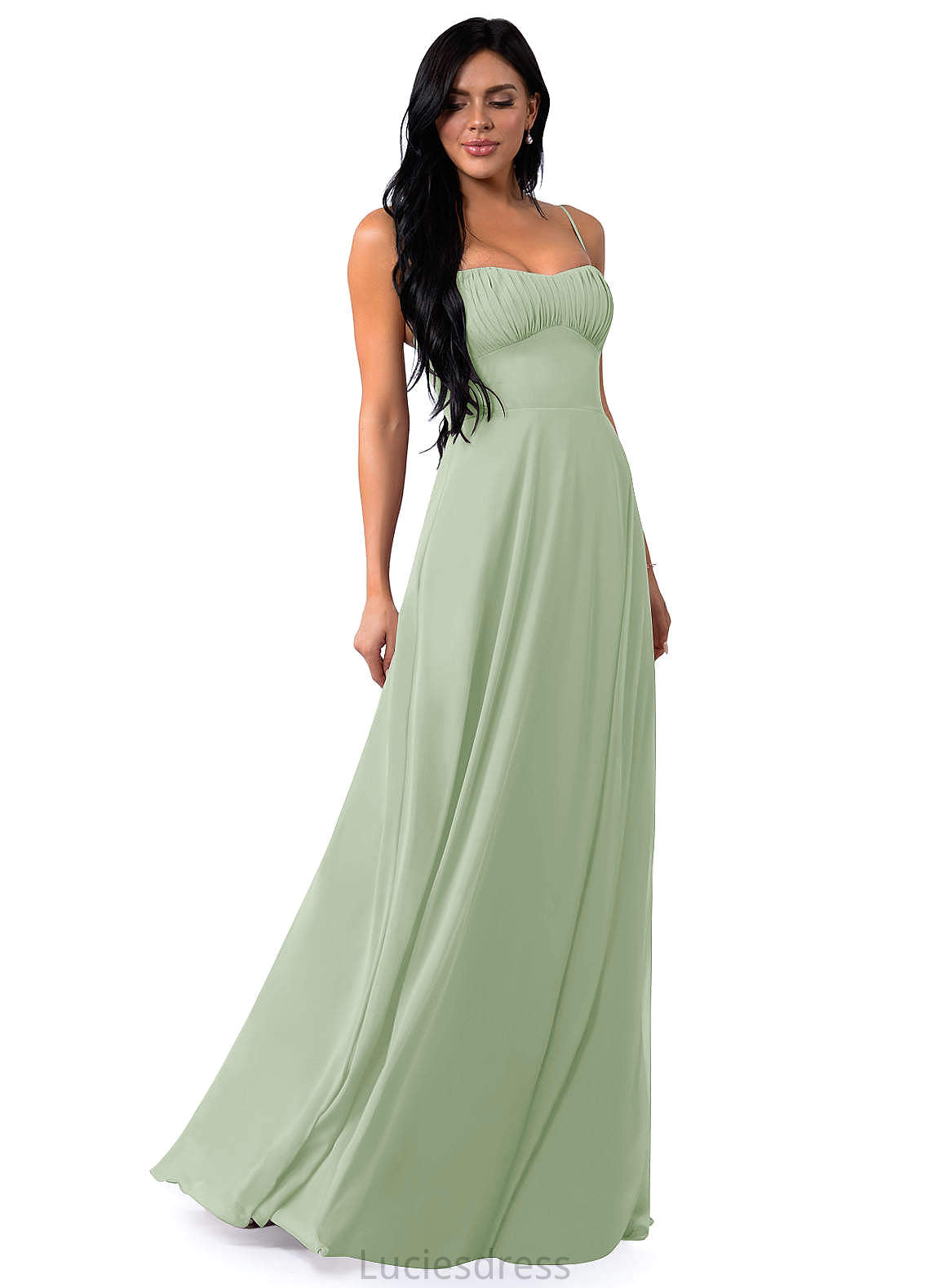 Willa Sleeveless Floor Length A-Line/Princess Spaghetti Staps Natural Waist Bridesmaid Dresses