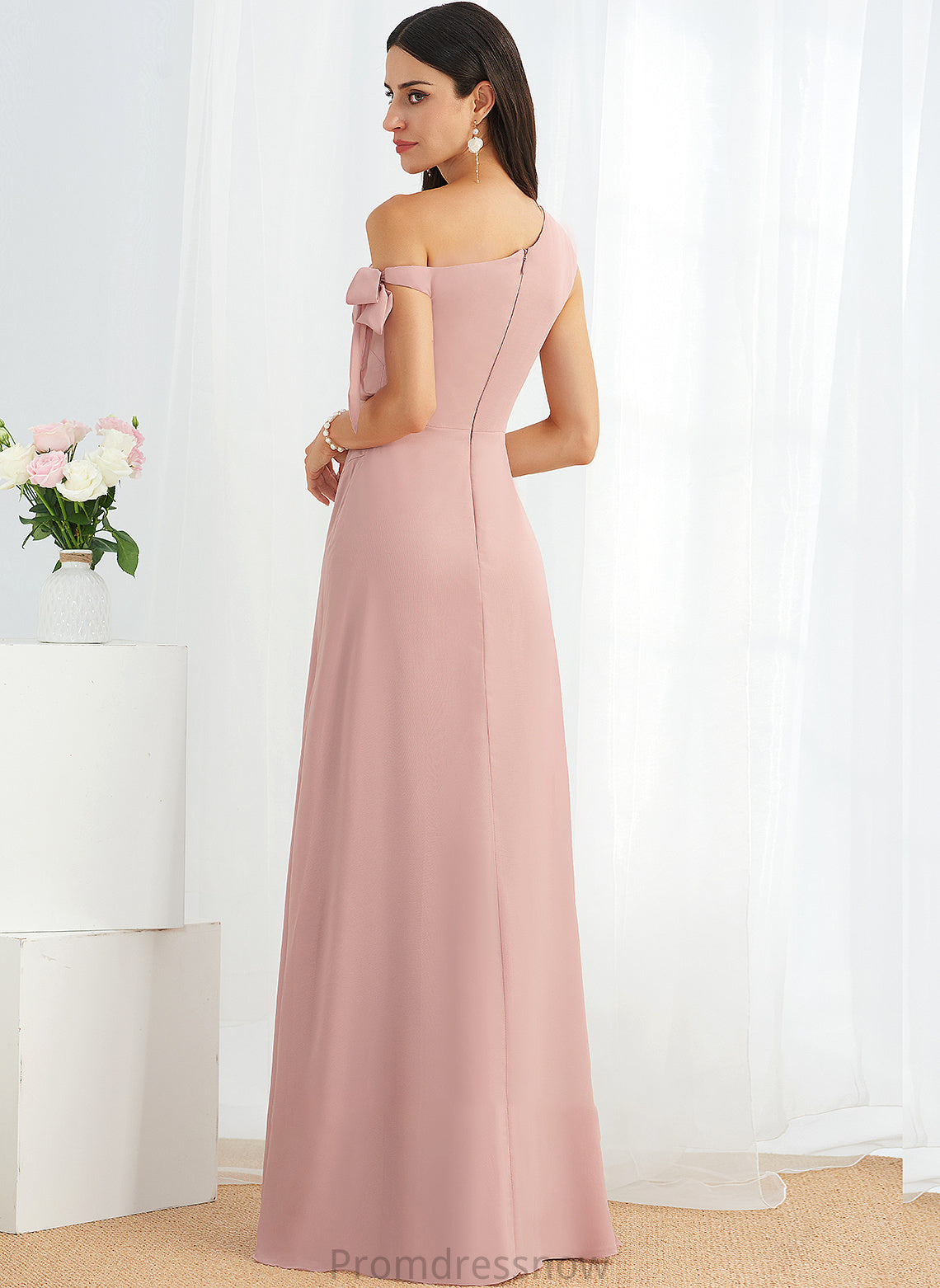 One-Shoulder Silhouette Embellishment Bow(s) Floor-Length Length Fabric Neckline A-Line Jasmine Natural Waist Sleeveless Bridesmaid Dresses