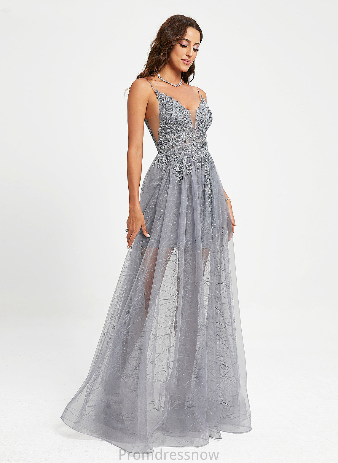 With Lace Tulle Floor-Length Prom Dresses Kallie Sequins Ball-Gown/Princess V-neck