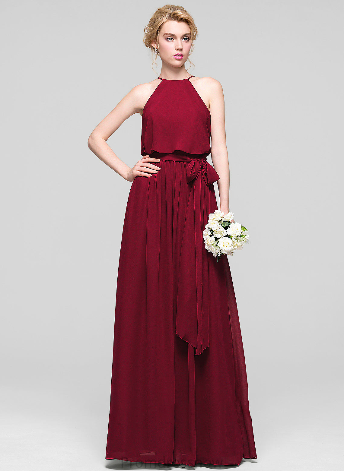 Bow(s) Neckline Silhouette ScoopNeck Fabric Embellishment Length A-Line Floor-Length Elena Floor Length Sleeveless Bridesmaid Dresses